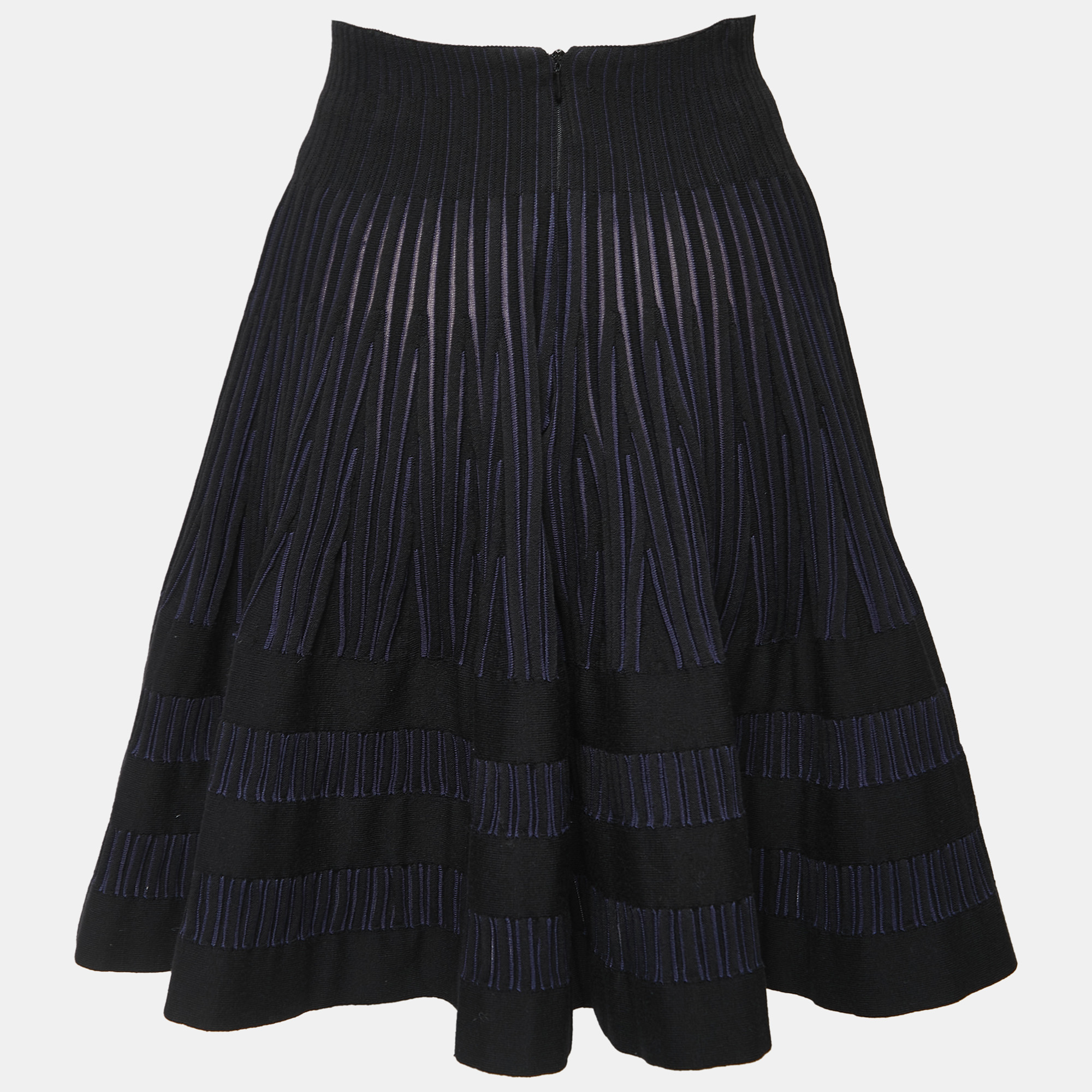 

Alaia Black & Navy Blue Textured Knit Flared Mini Skirt