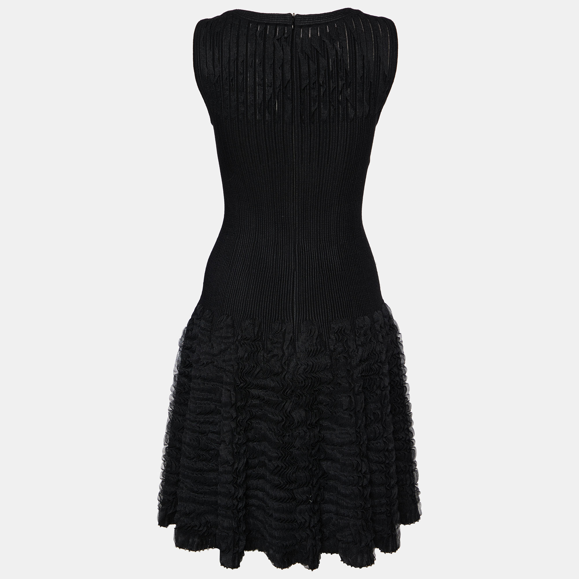 

Alaia Black Wool Knit Tulle Detail Sleeveless Midi Dress