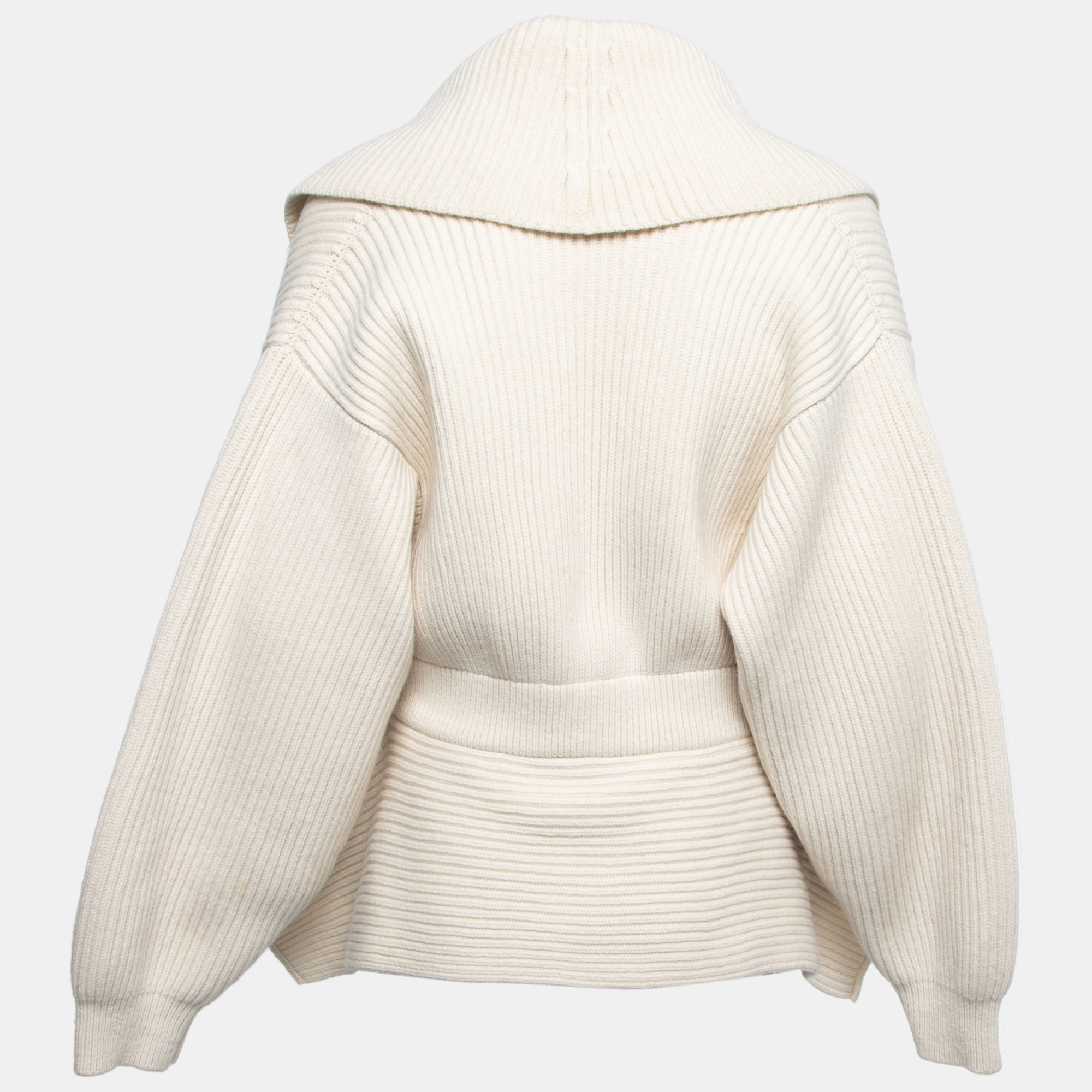 

Alaia Cream Wool Peplum Cardigan