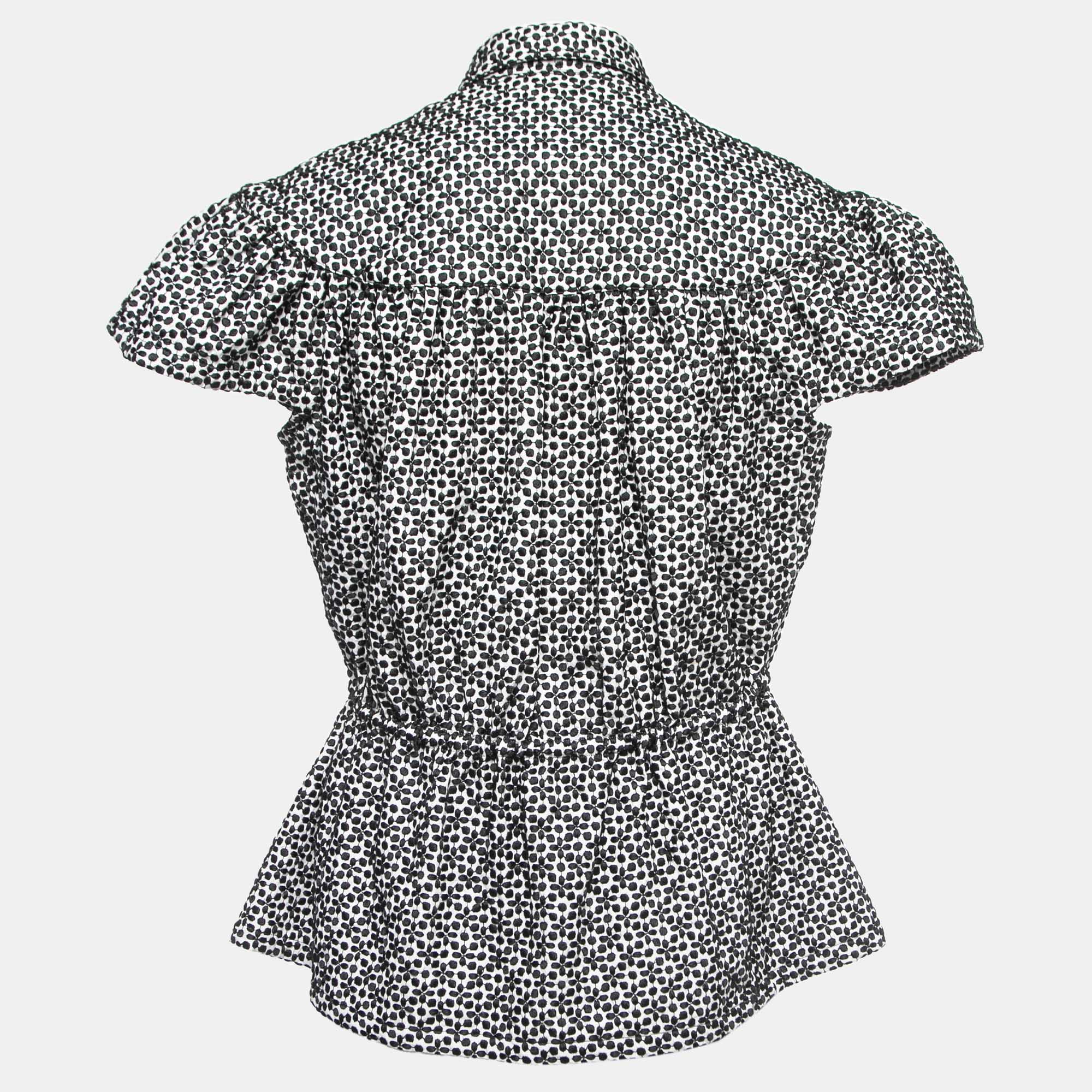 

Alaia Black/White Embroidered Cotton Peplum Top