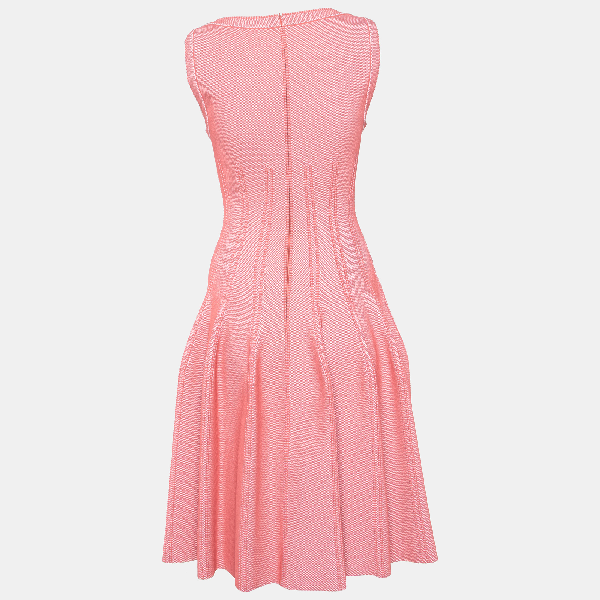 

Alaia Coral Pink Textured Knit Fit & Flare Dress