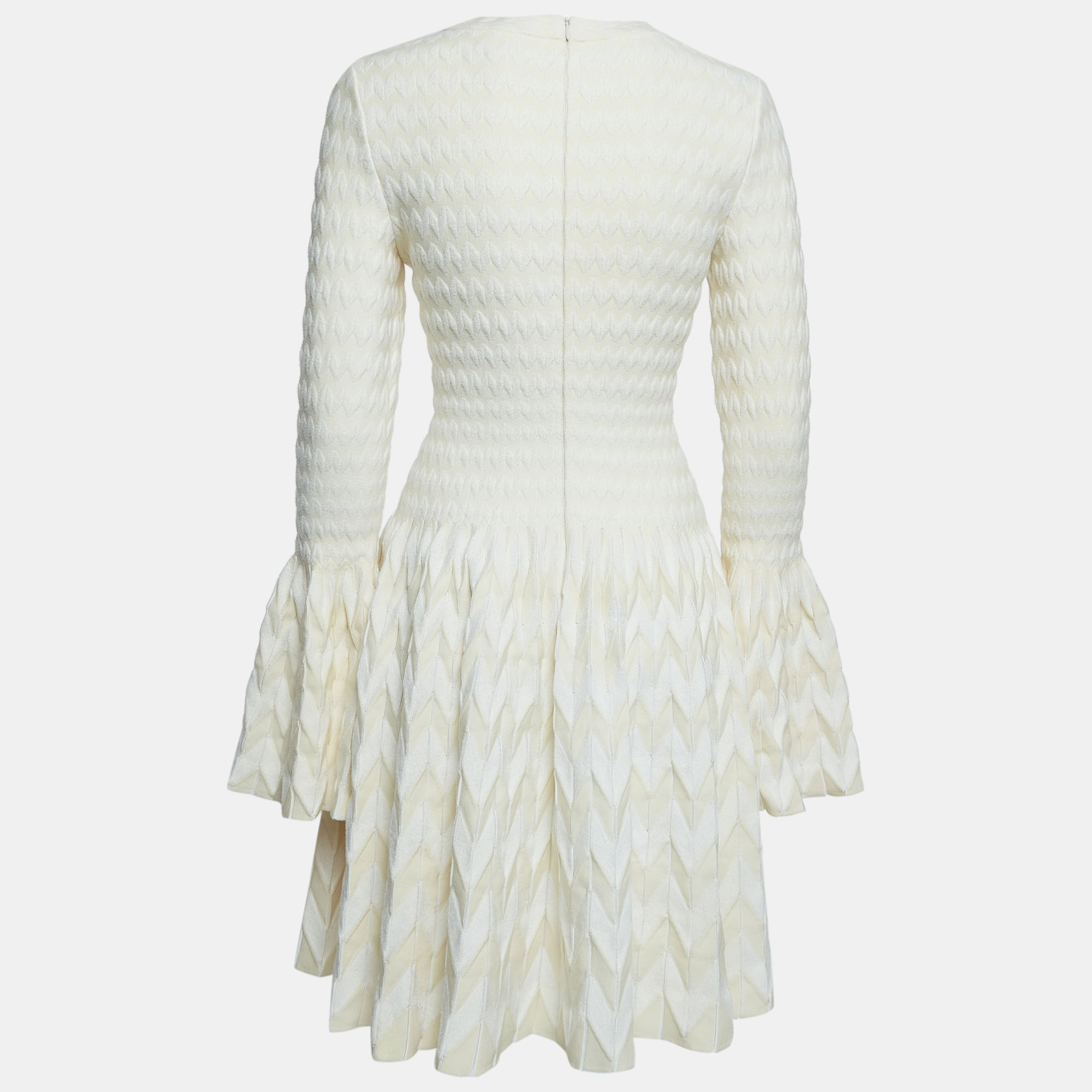

Alaia Cream Patterned Wool Blend Knit Short Dress