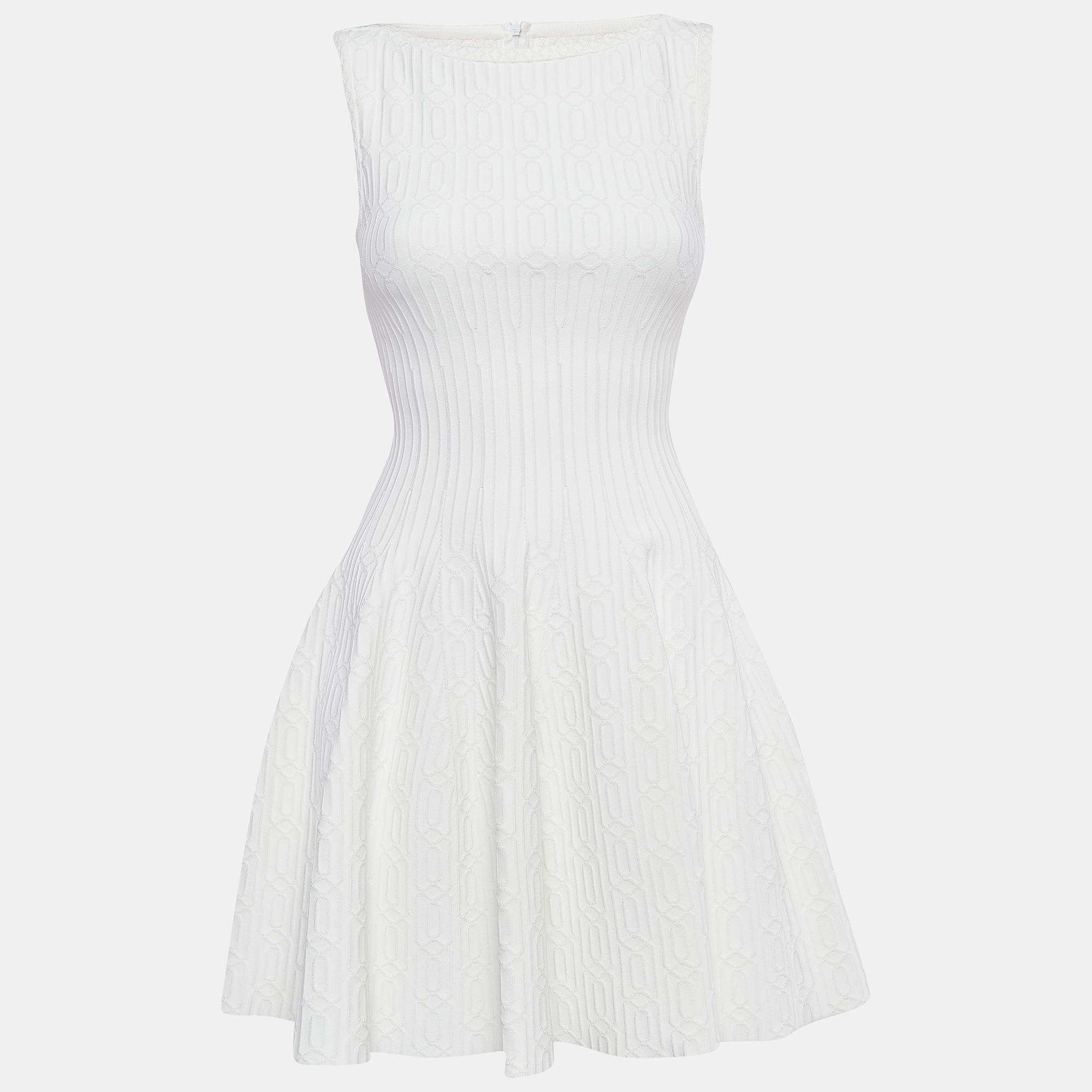 Pre-owned Alaïa White Textured Knit Sleeveless Flared Mini Dress M