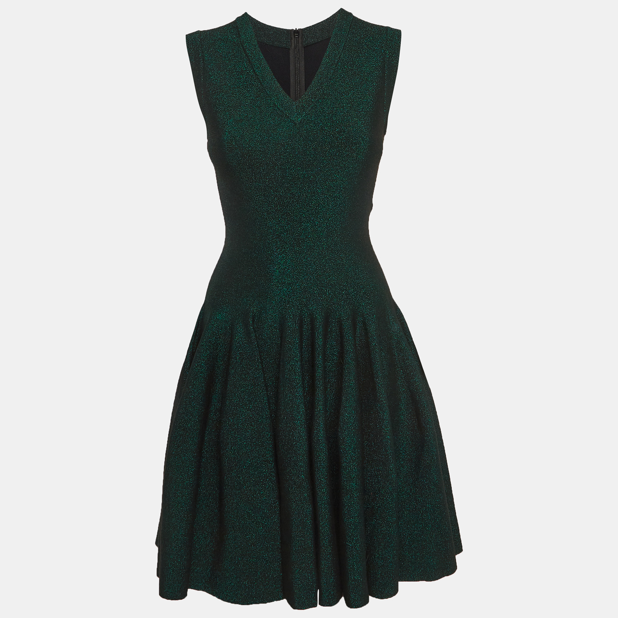 

Alaia Green Lurex Knit Sleeveless Flared Mini Dress