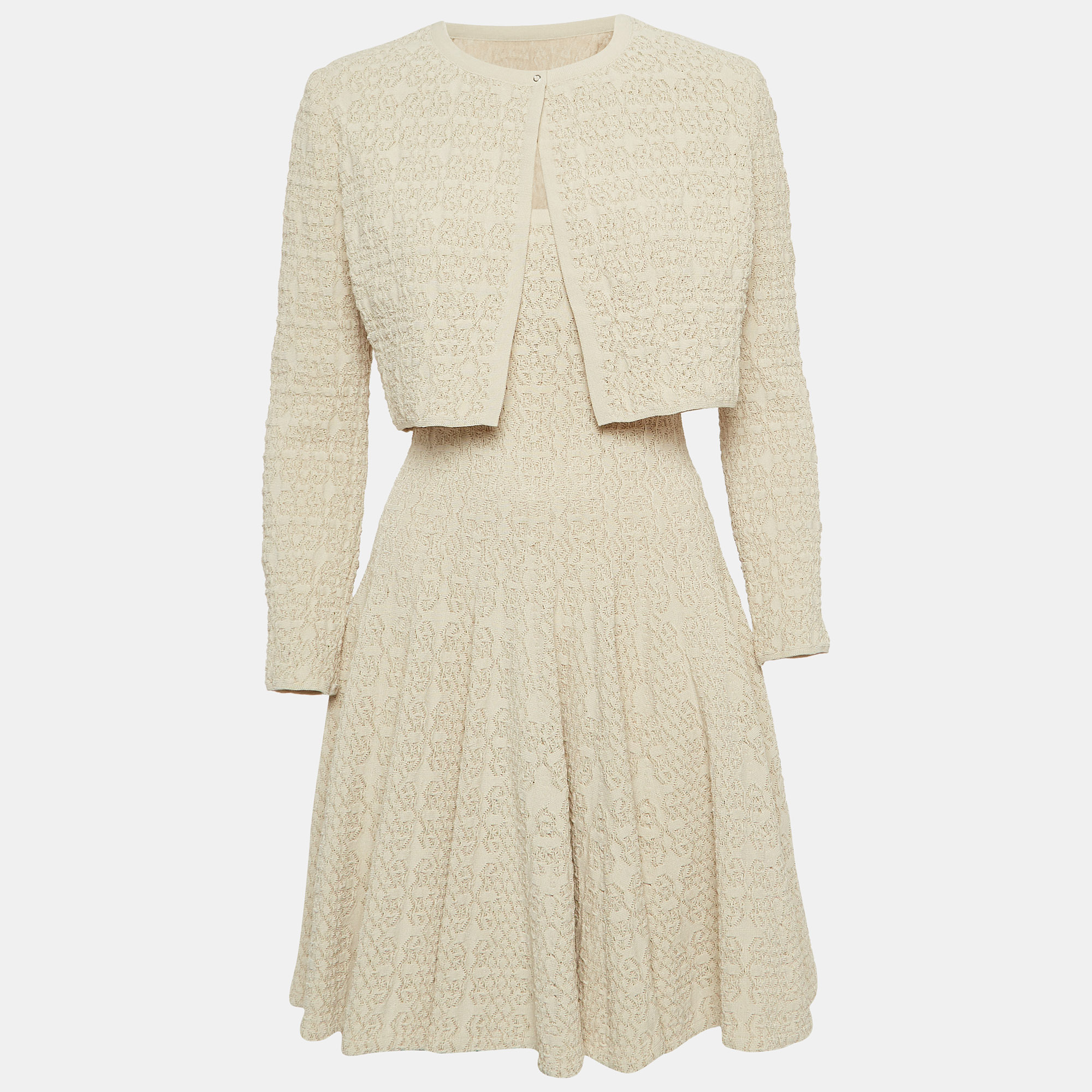

Alaia Beige Tweed Cropped Cardigan and Flared Mini Dress Set