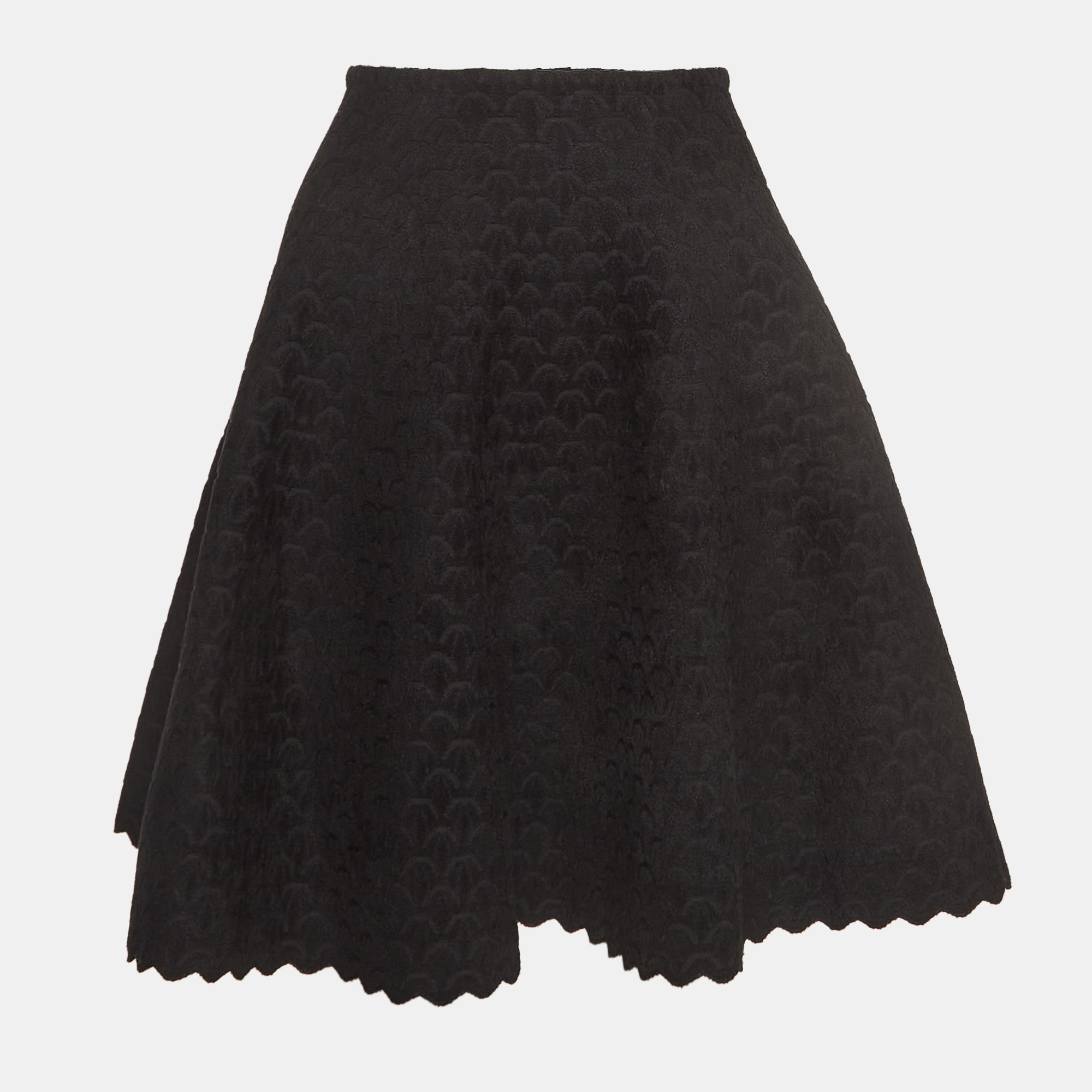 Black Embossed Flared Mini Skirt