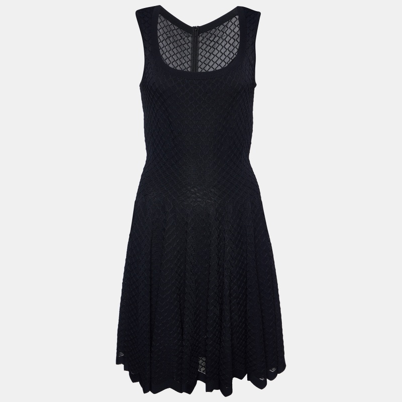 

Alaia Black Embroidered Stretch Knit Flared Midi Dress L