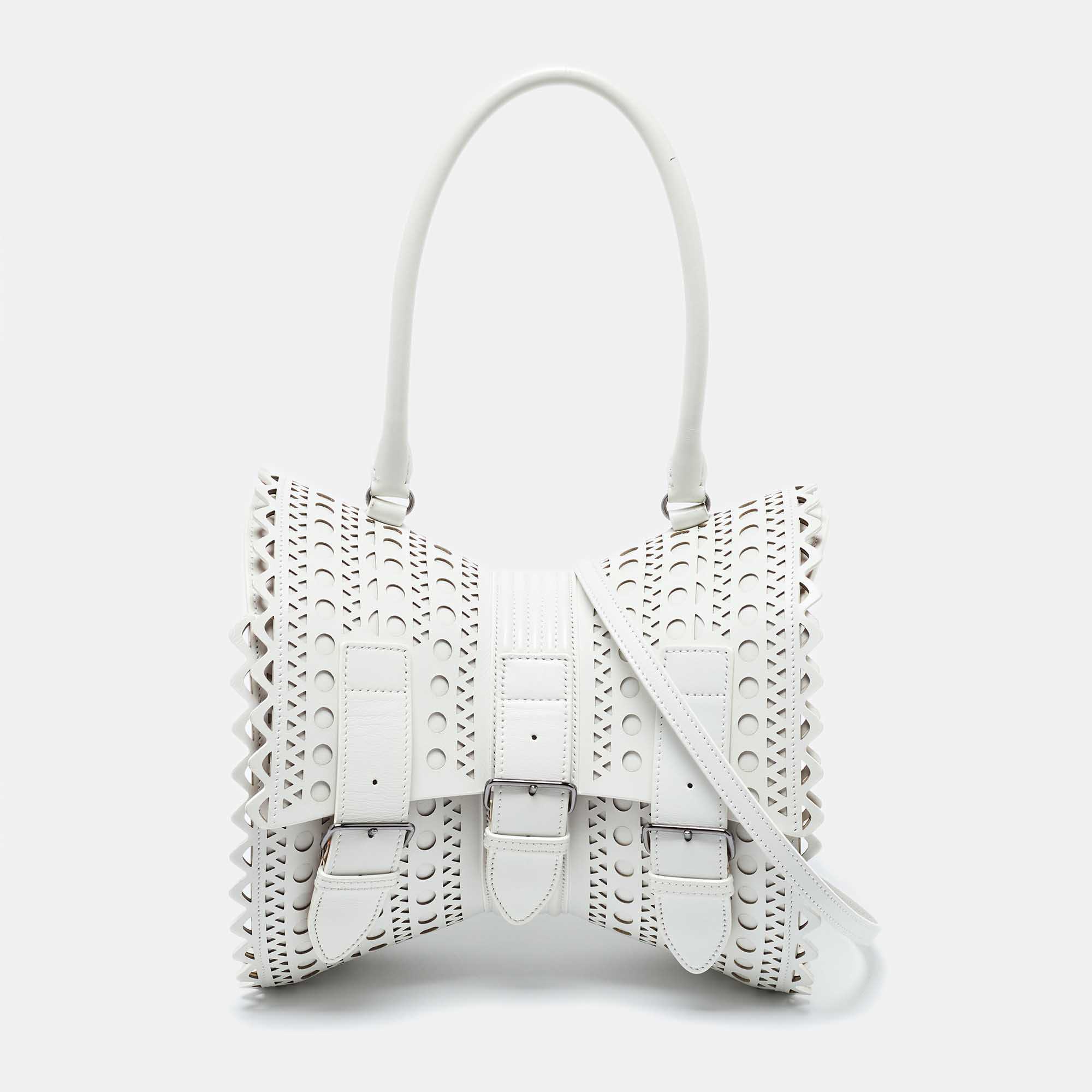 

Alaia White Laser Cut Leather Edition 1992 Corset Bag