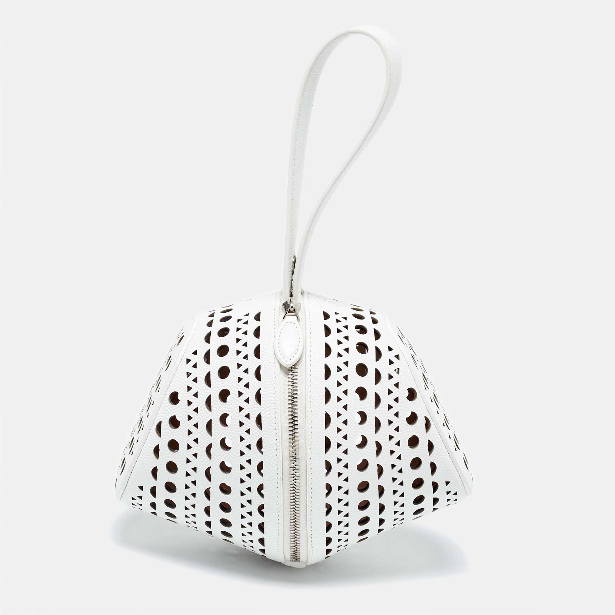 

Alaia White Laser Cut Leather Round Shape Bag