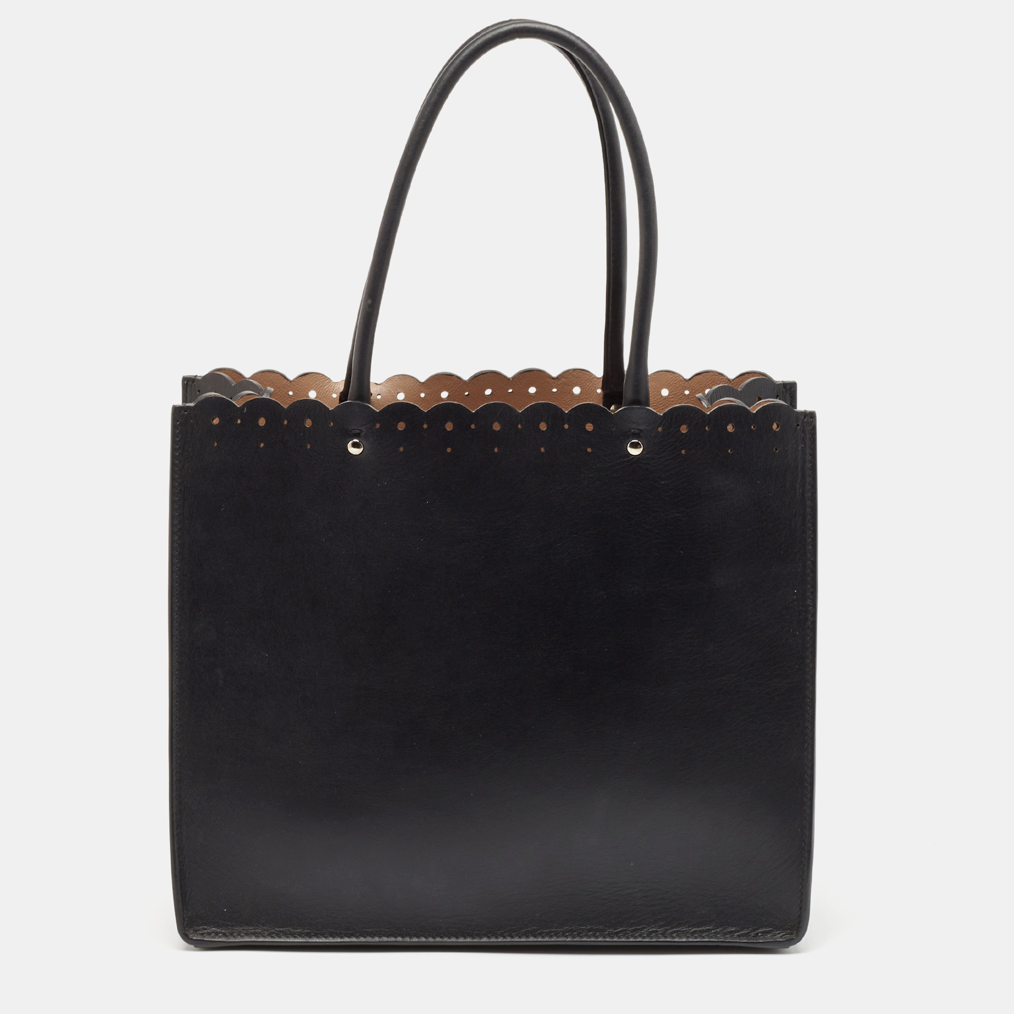 

Alaia Black Leather Scalloped Tote