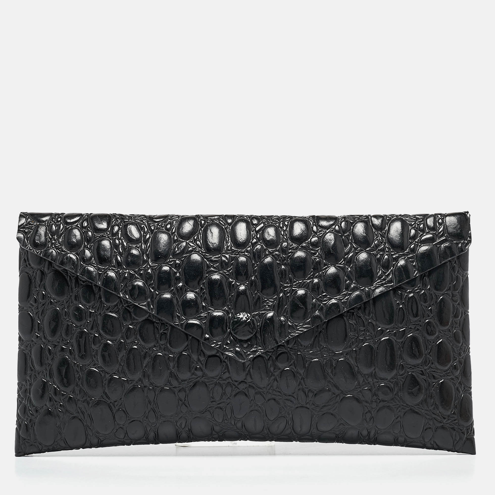 

Alaia Black Croc Embossed Leather Envelope Clutch