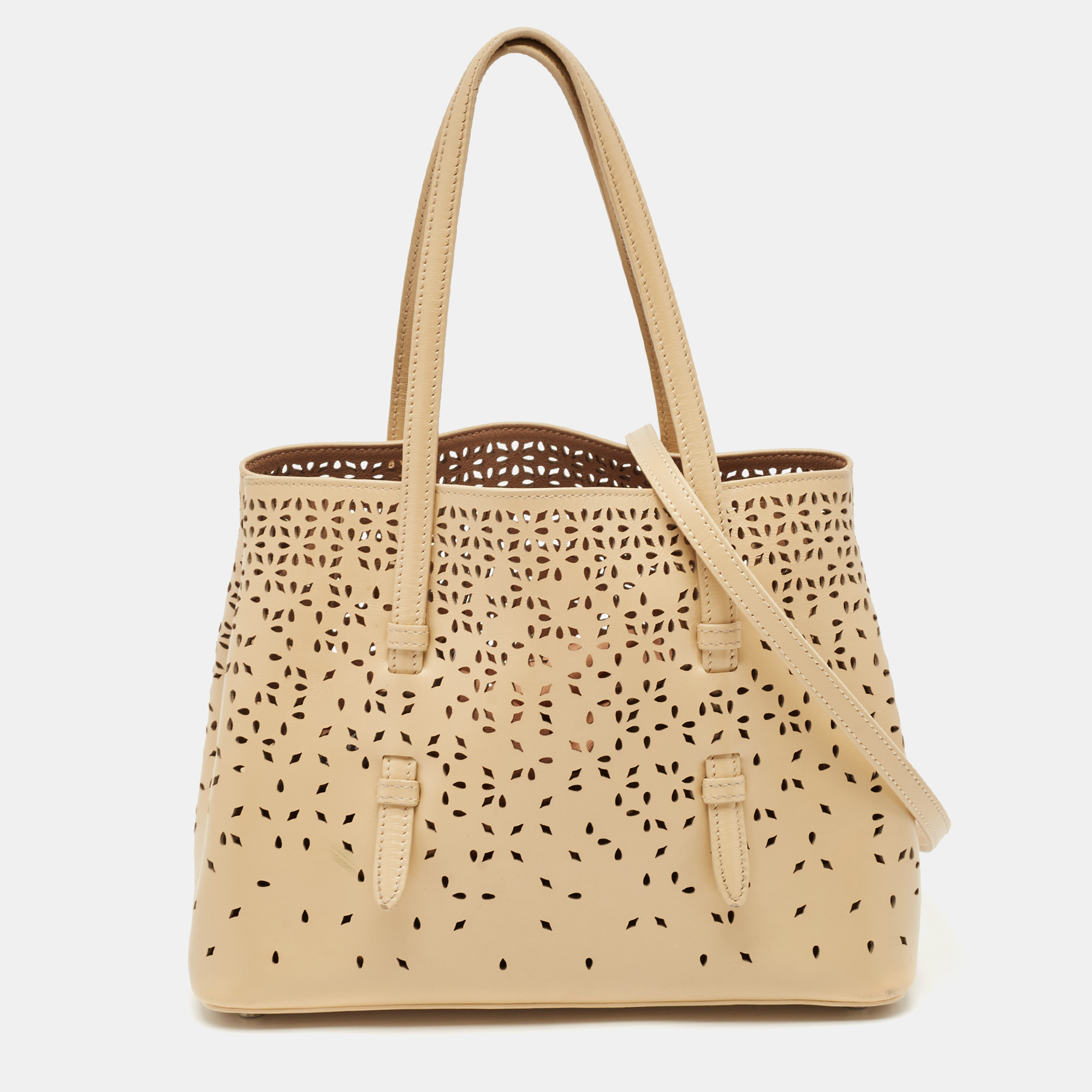 

Alaia Light Beige Laser Cut Leather Le Mina 25 Tote