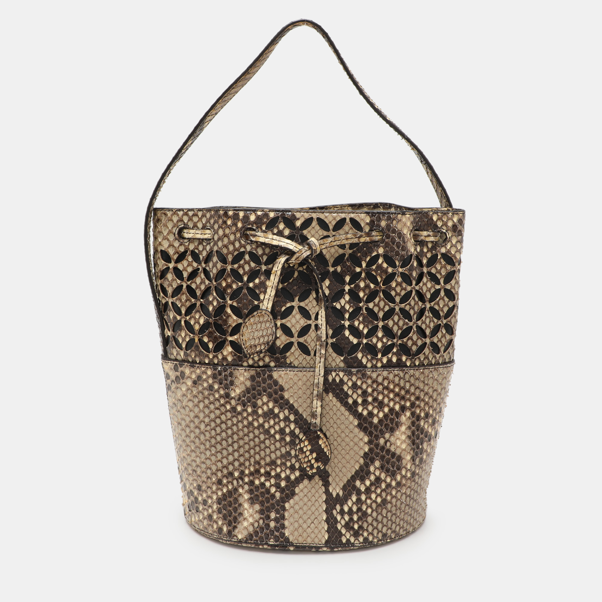 

Alaia Beige/Black Python Drawstring Bucket Bag