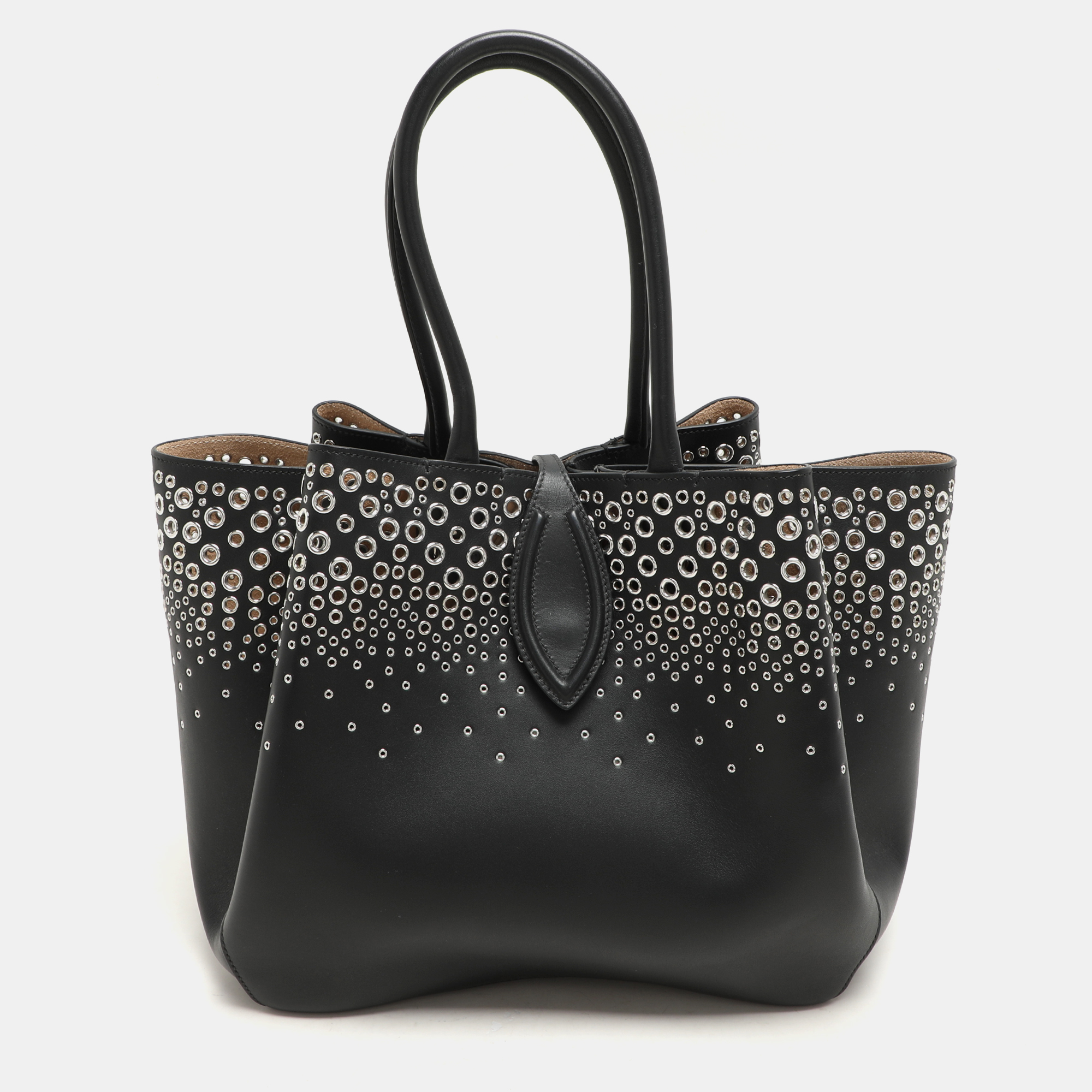 

Alaia Black Leather Eyelet Tote