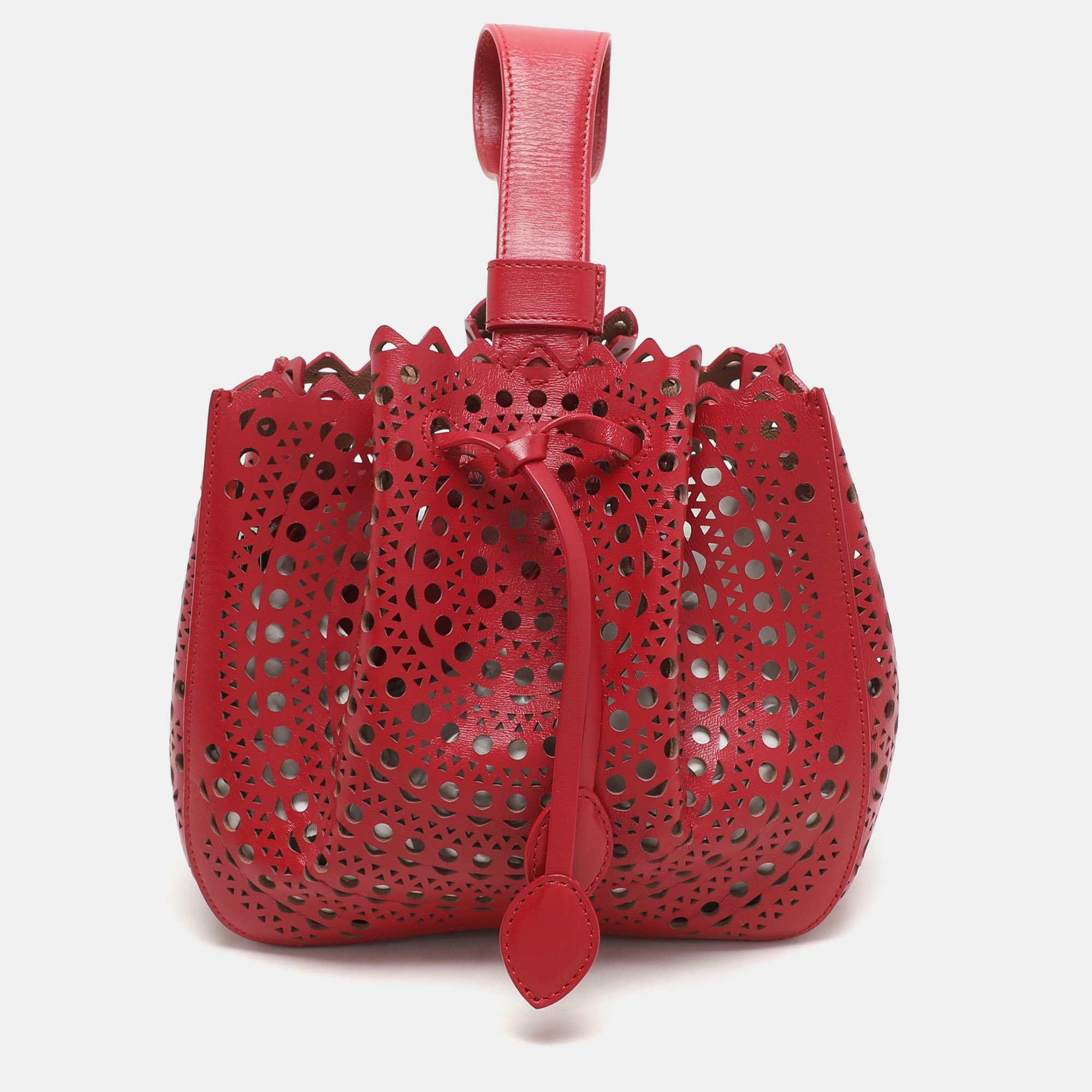 

Alaia Red Perforated Leather Small Rose Marie Bucket Bag