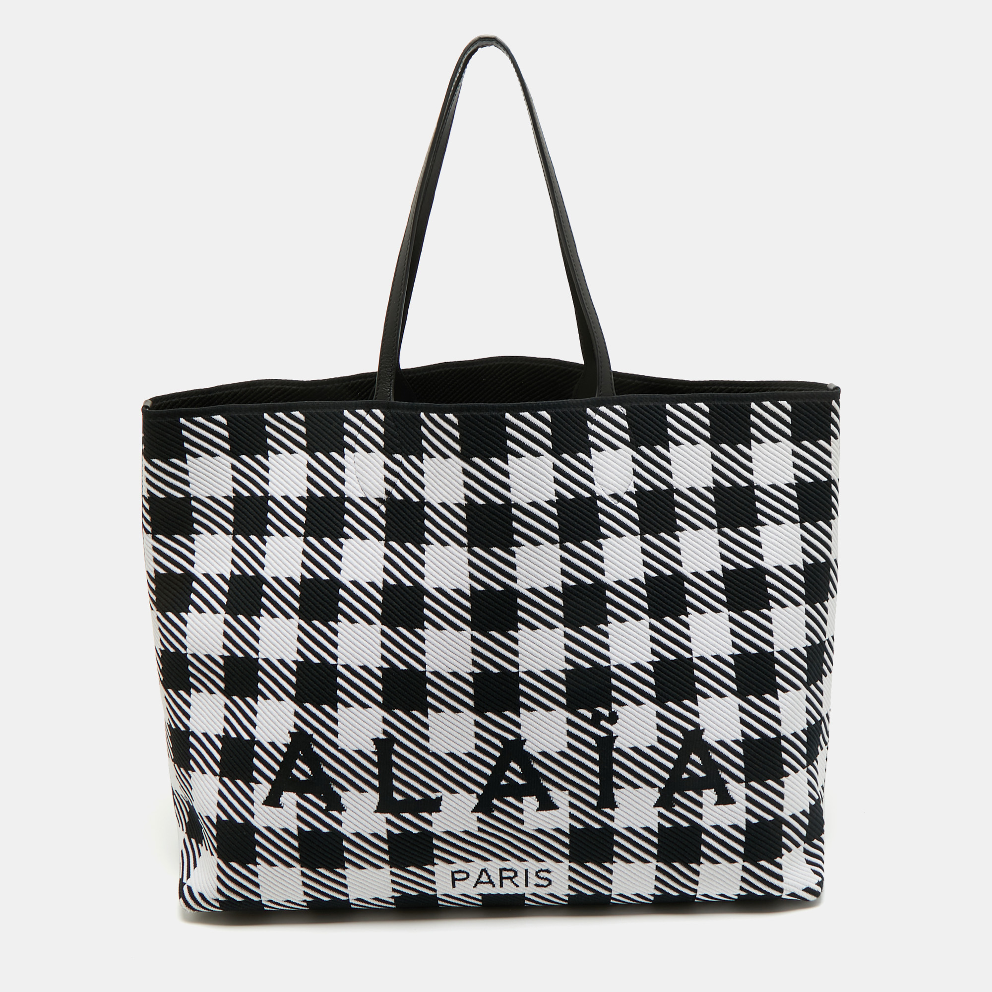 

Alaïa Black/White Checkered Logo Jacquard Knit Fabric  Tote