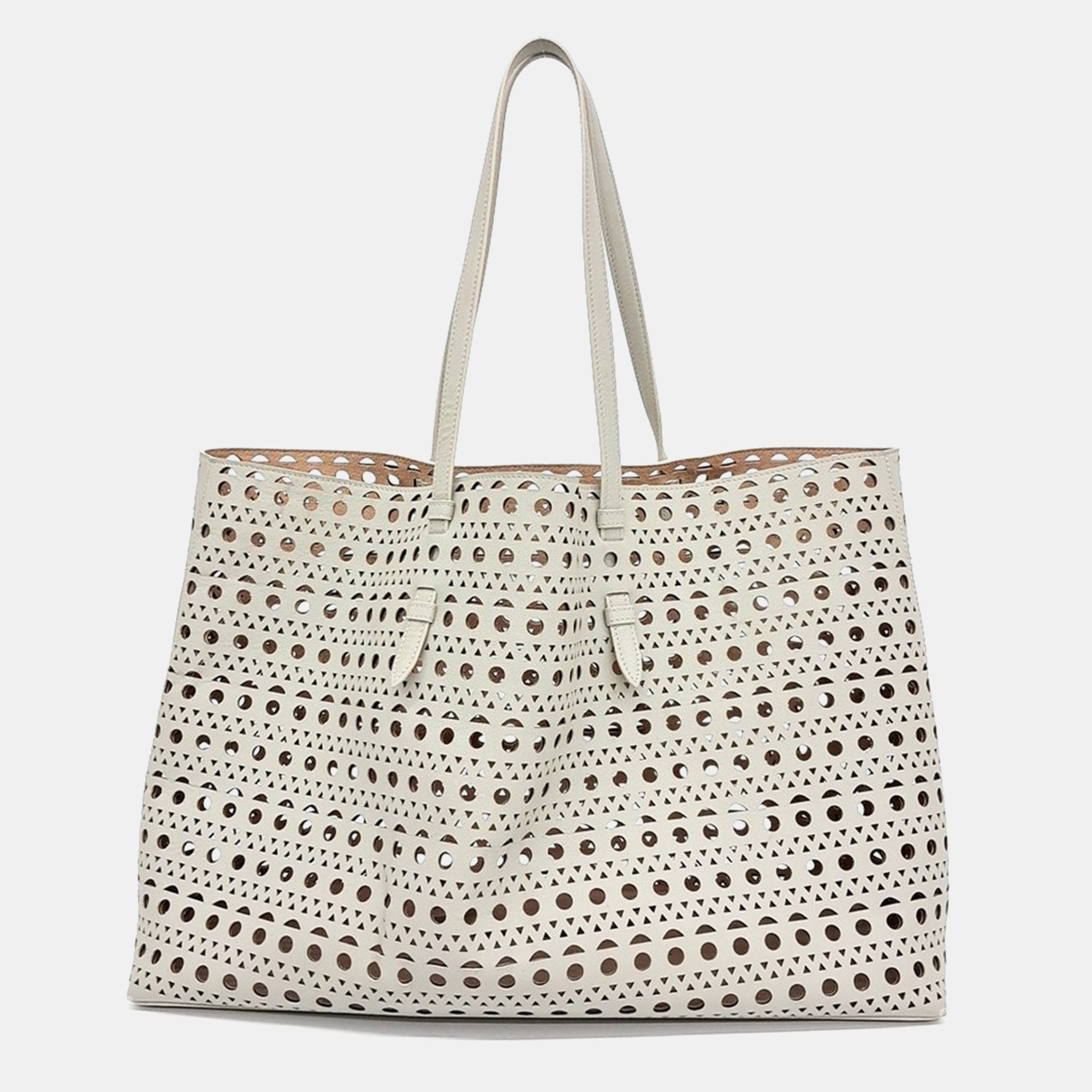 

Alaia Beige Leather Laser Cut Mina Bag 44, Cream