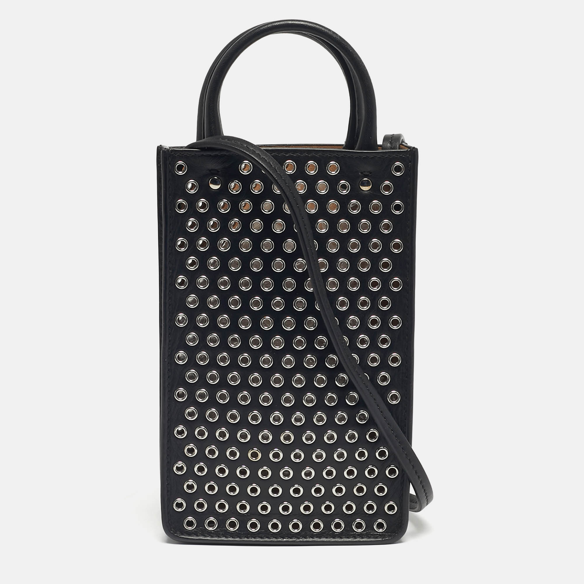 

Alaia Black Leather Eyelet Embellished Phone Crossbody Bag