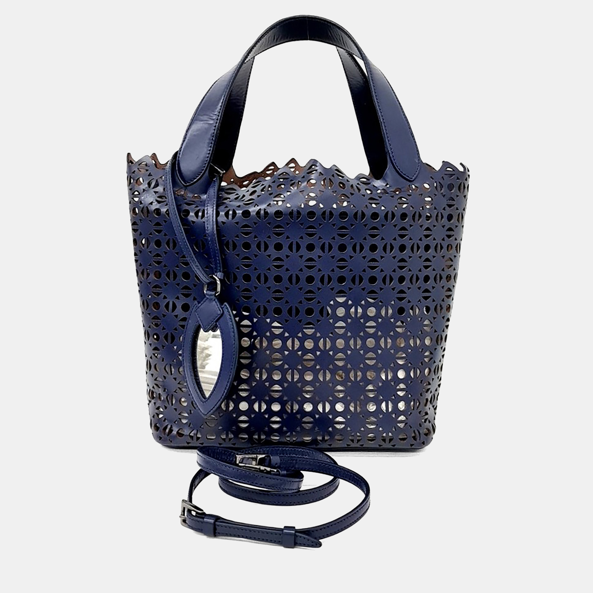 

Alaia Navy Blue Leather Laser-Cut Tote and Shoulder Bag