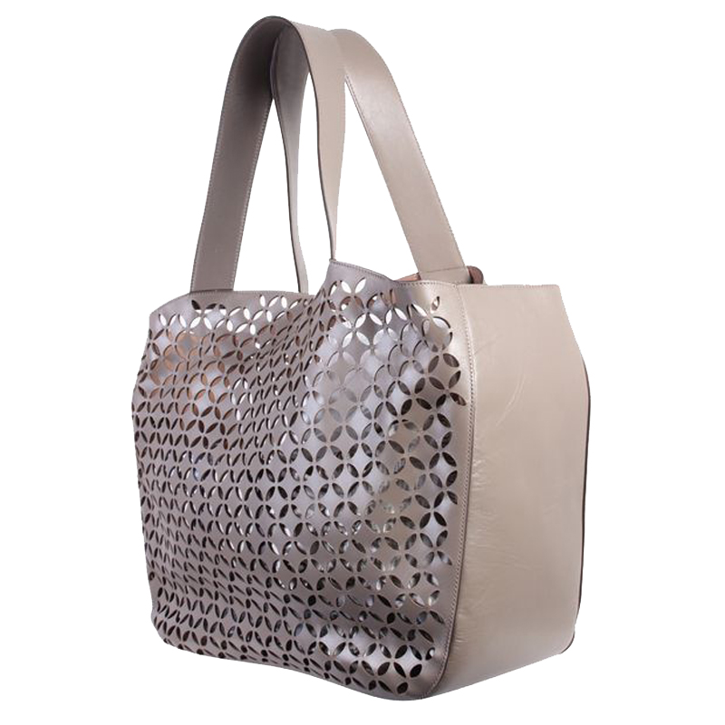 

Alaia Grey Laser-Cut Leather Tote Bag