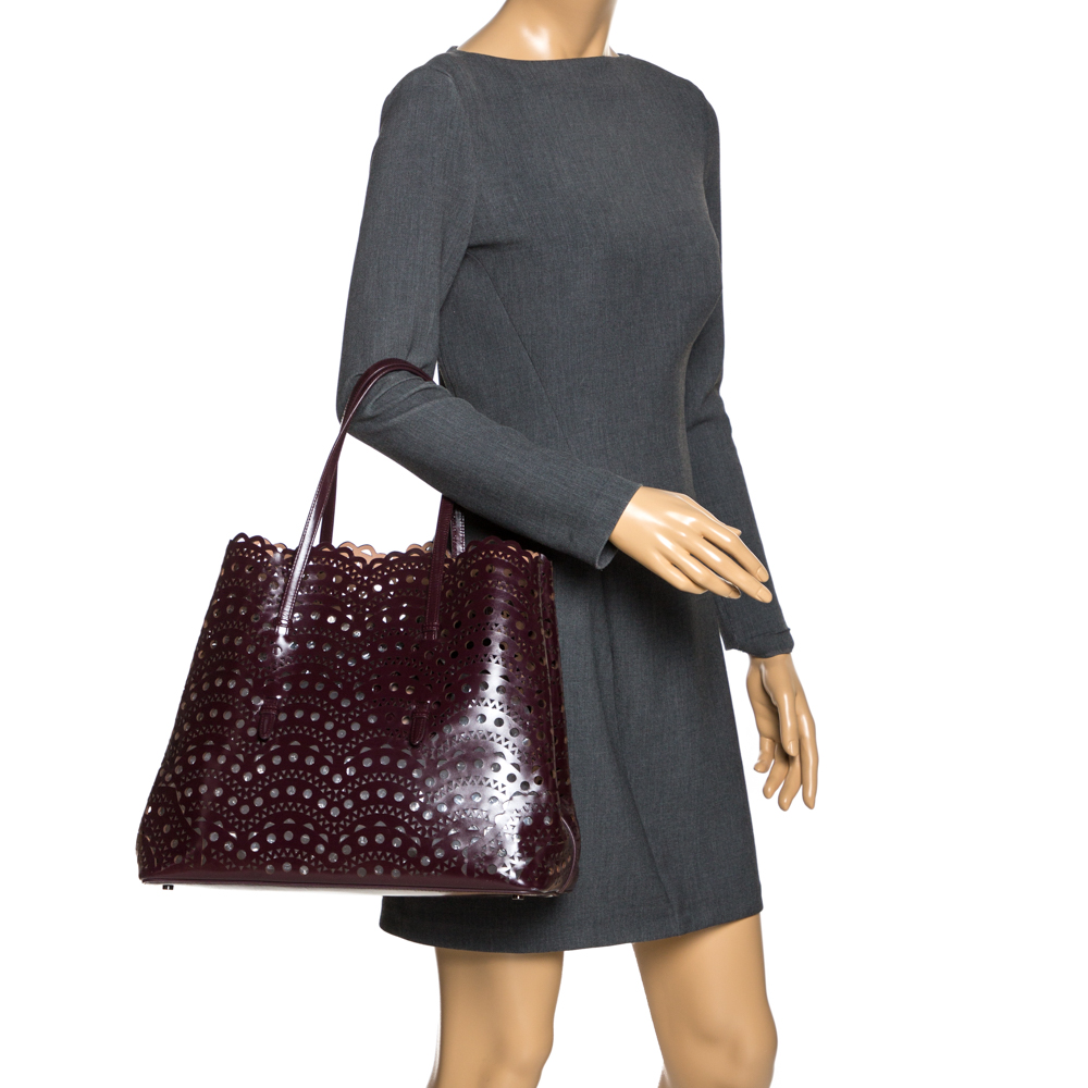 

Alaia Burgundy Leather Laser Cut Mina Tote