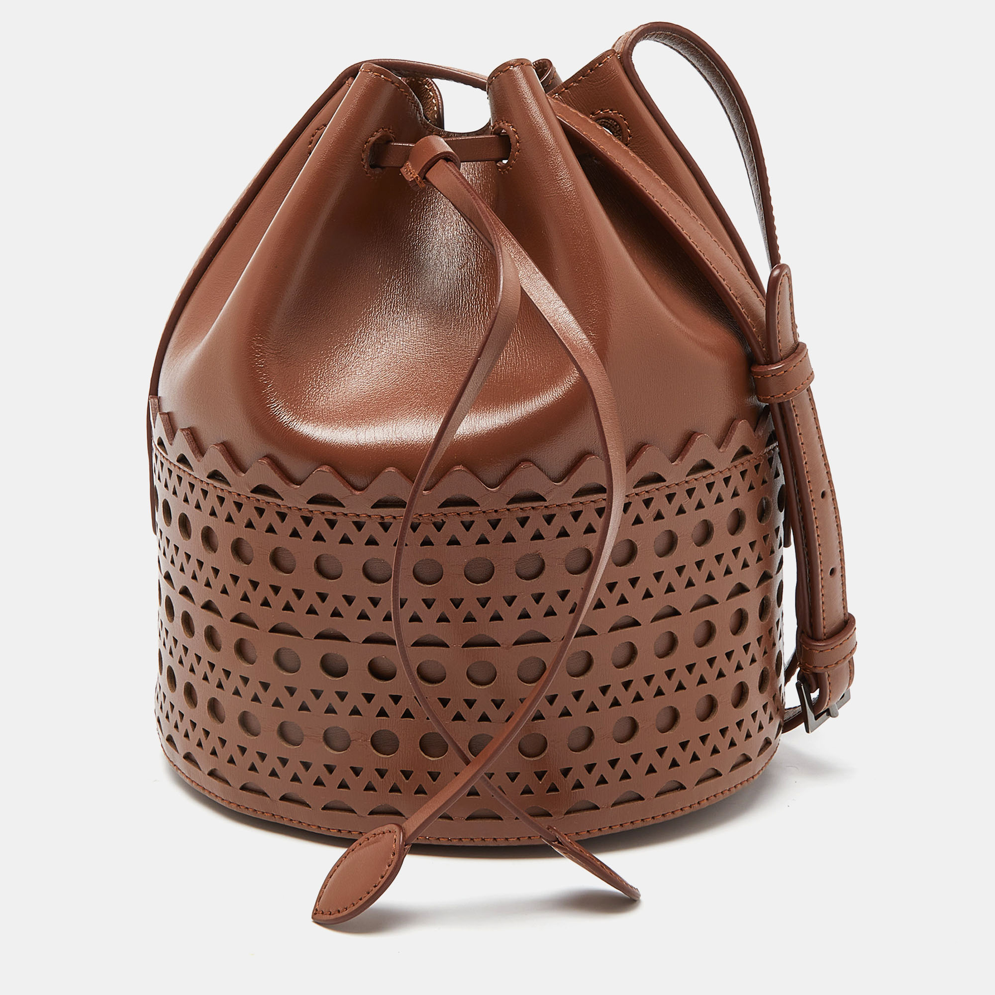 Brown Leather Drawstring Bucket