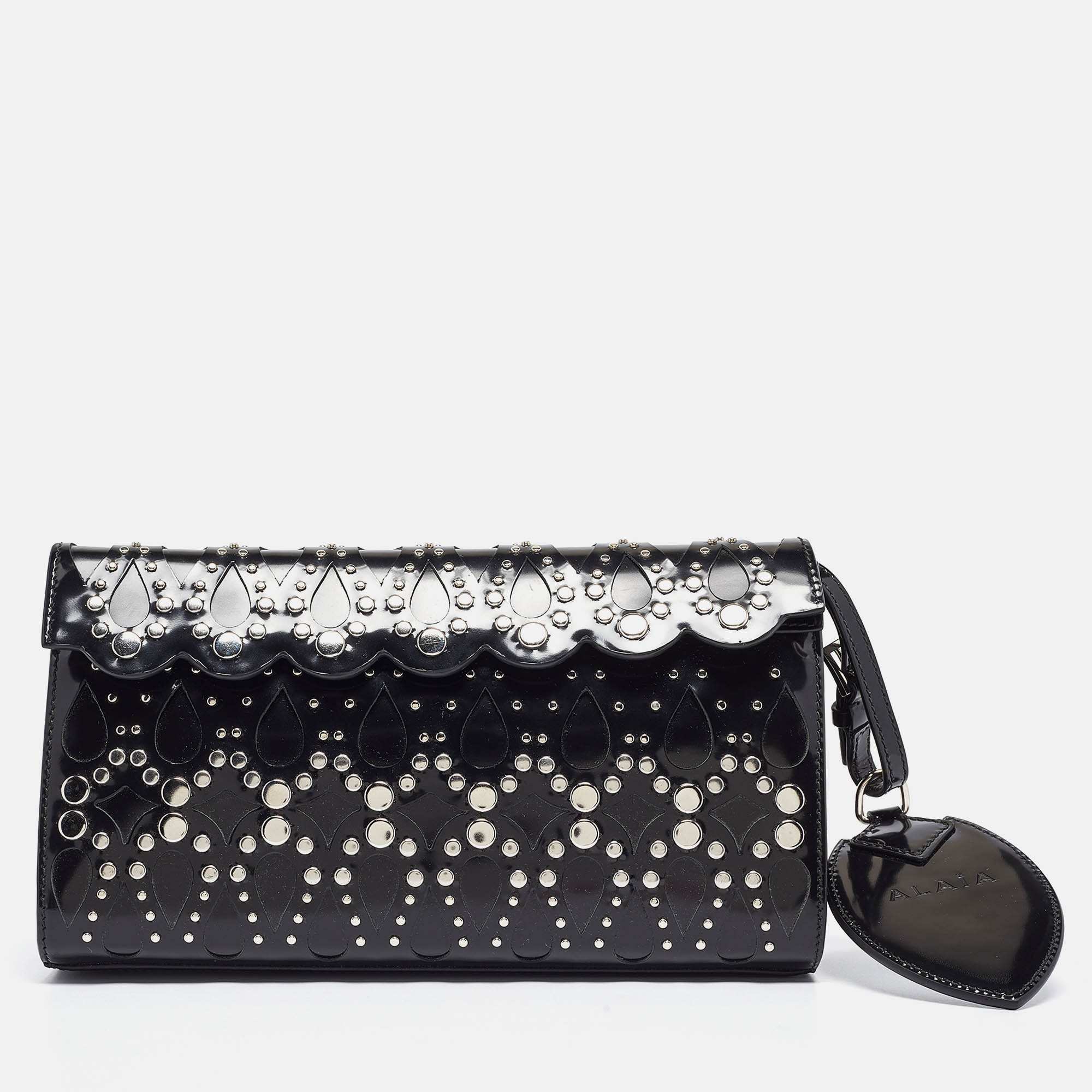 

Alaia Black Patent Leather Studded Flap Clutch