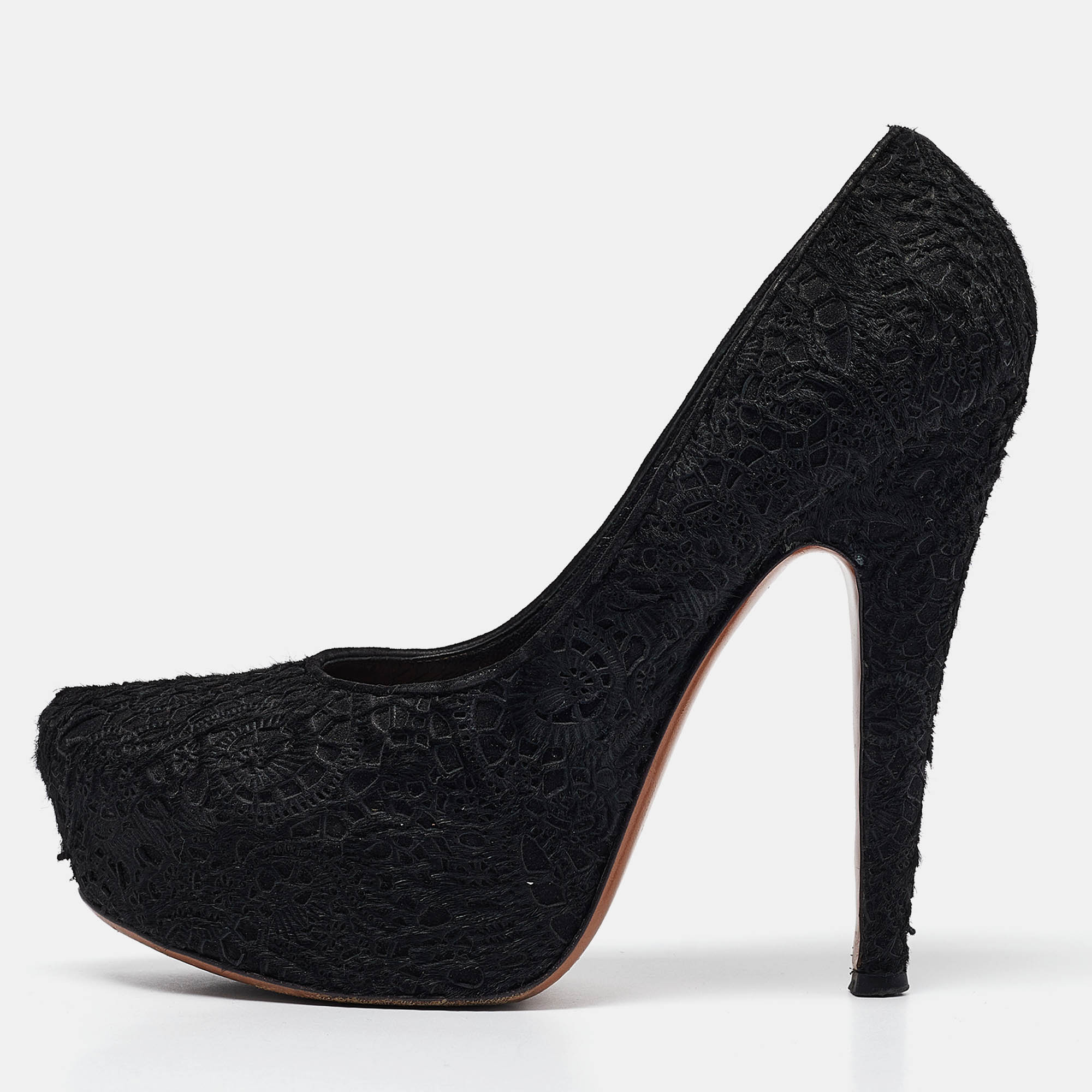 

Alaia Black Calfhair and Suede Platform Pumps Size