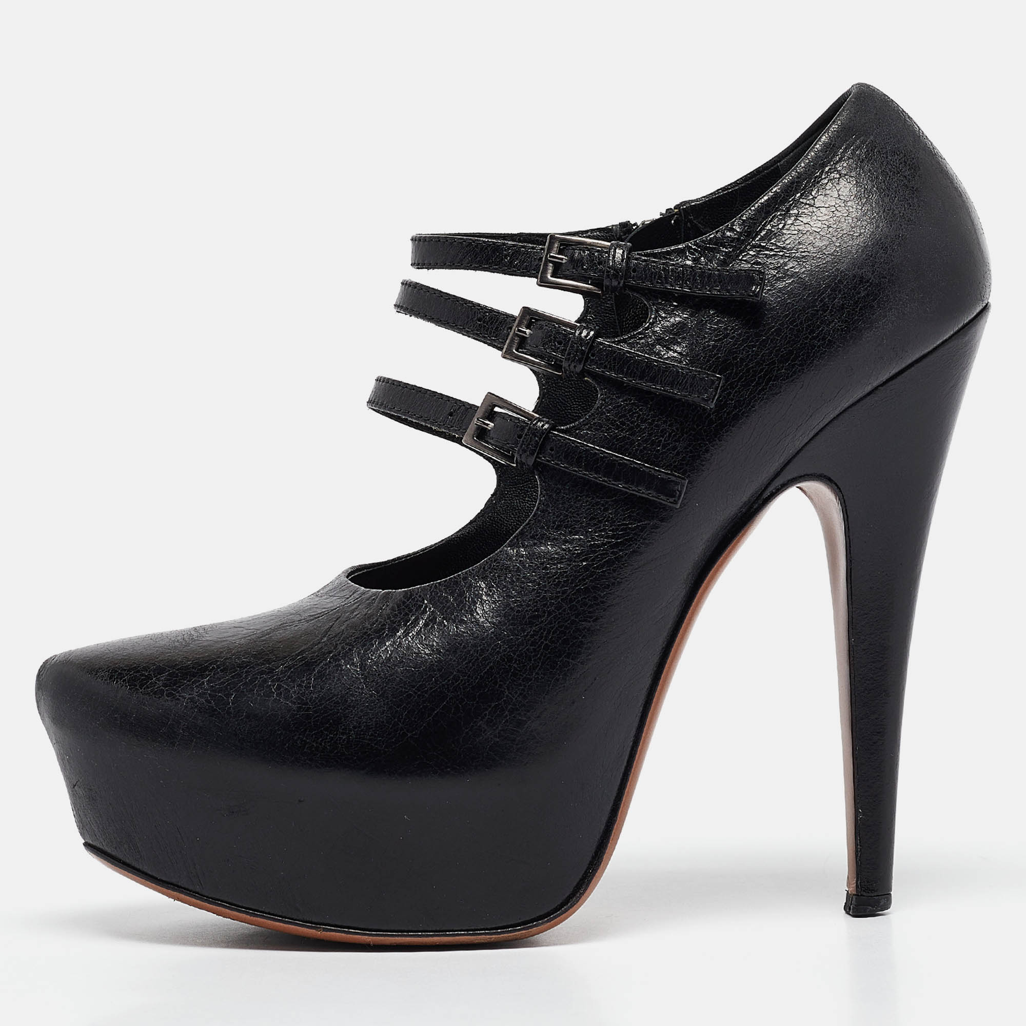 

Alaia Black Leather Platform Mary Jane Pumps Size