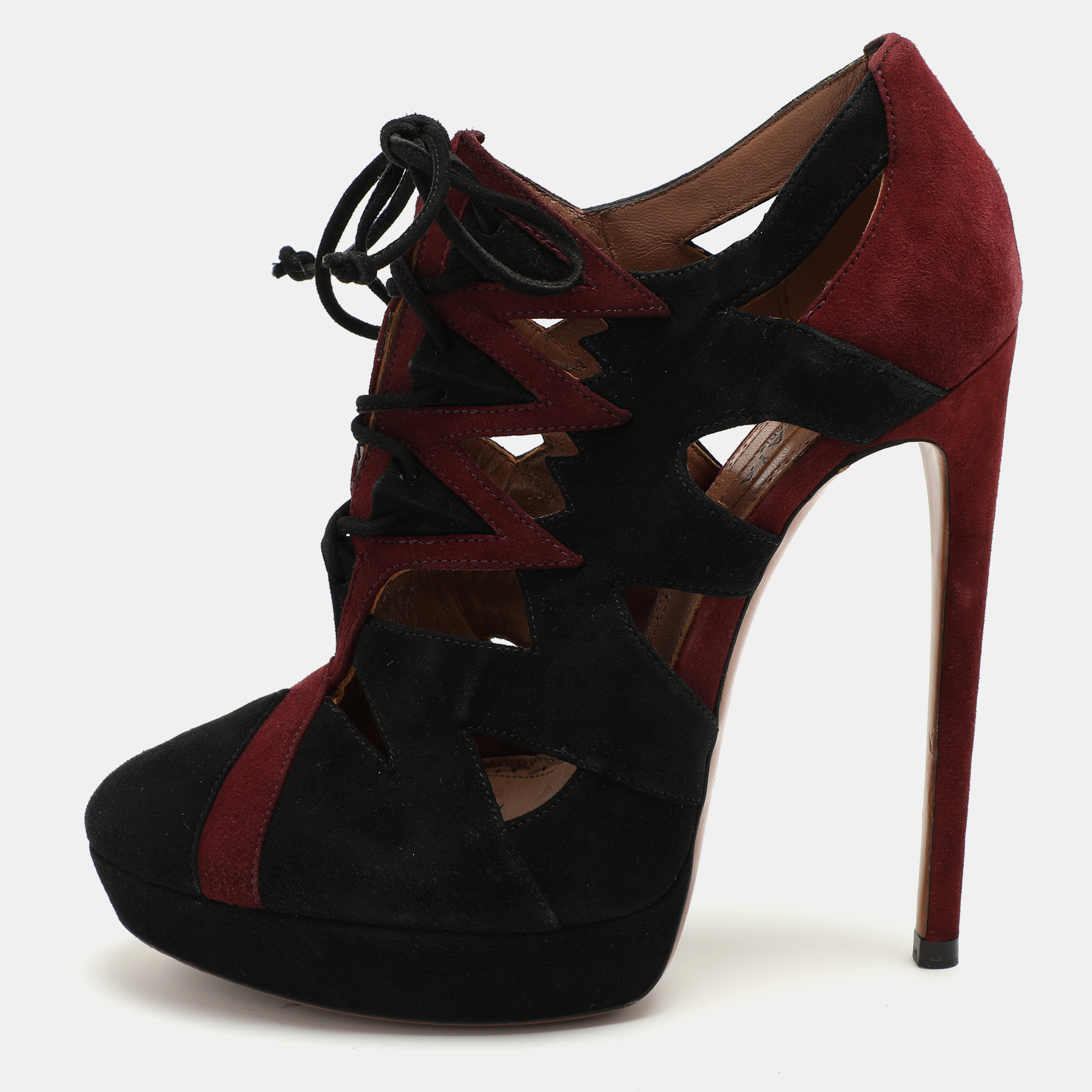 

Alaia Burgundy/Black Suede Lace Up Booties Size