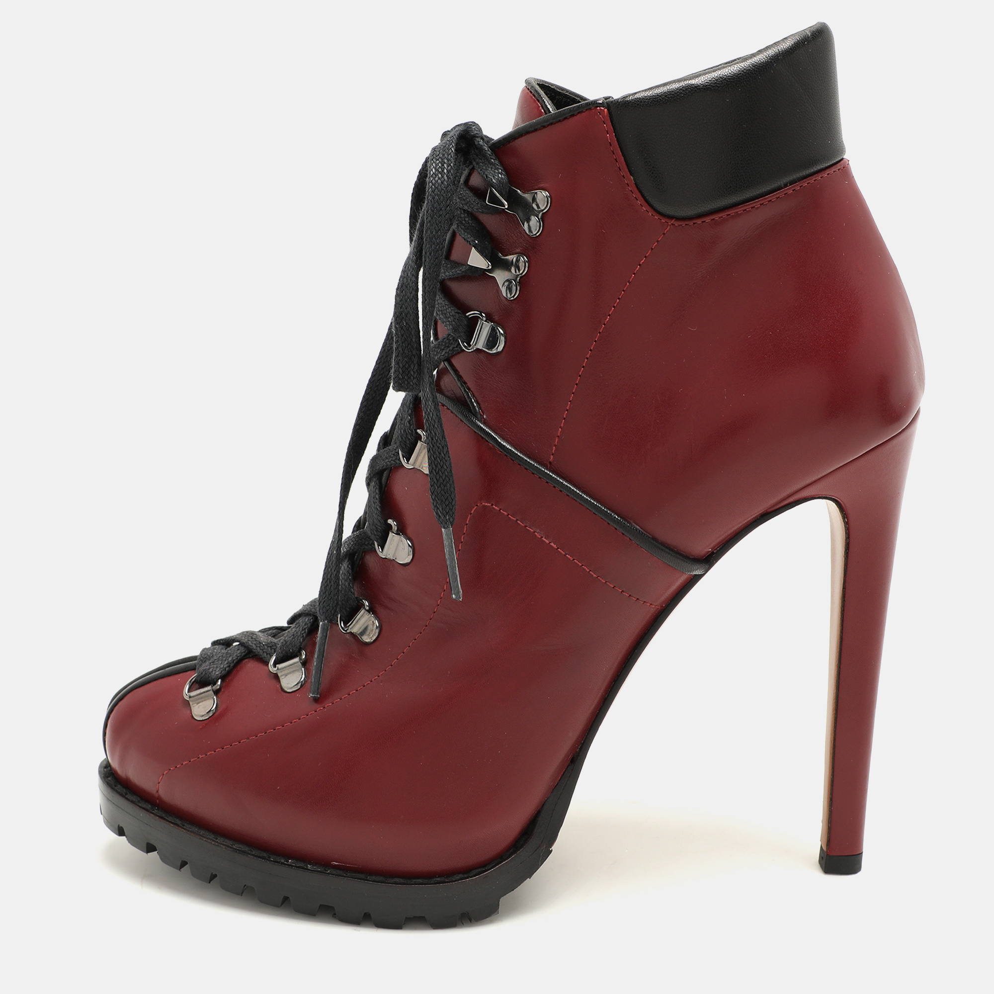 

Alaia Burgundy Leather Lace Up Platform Booties Size