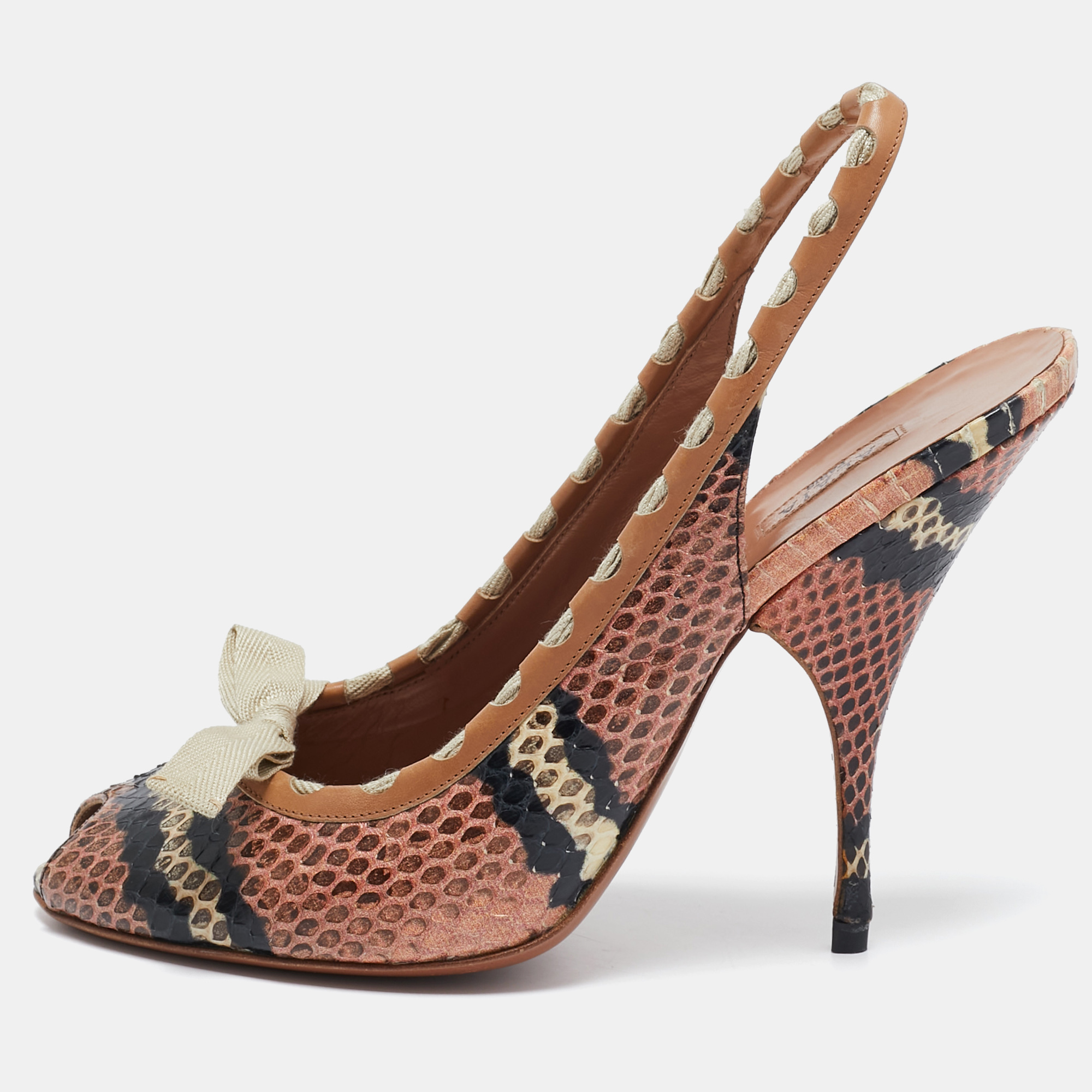 

Alaia Multicolor Python Peep Toe Slingback Pumps Size