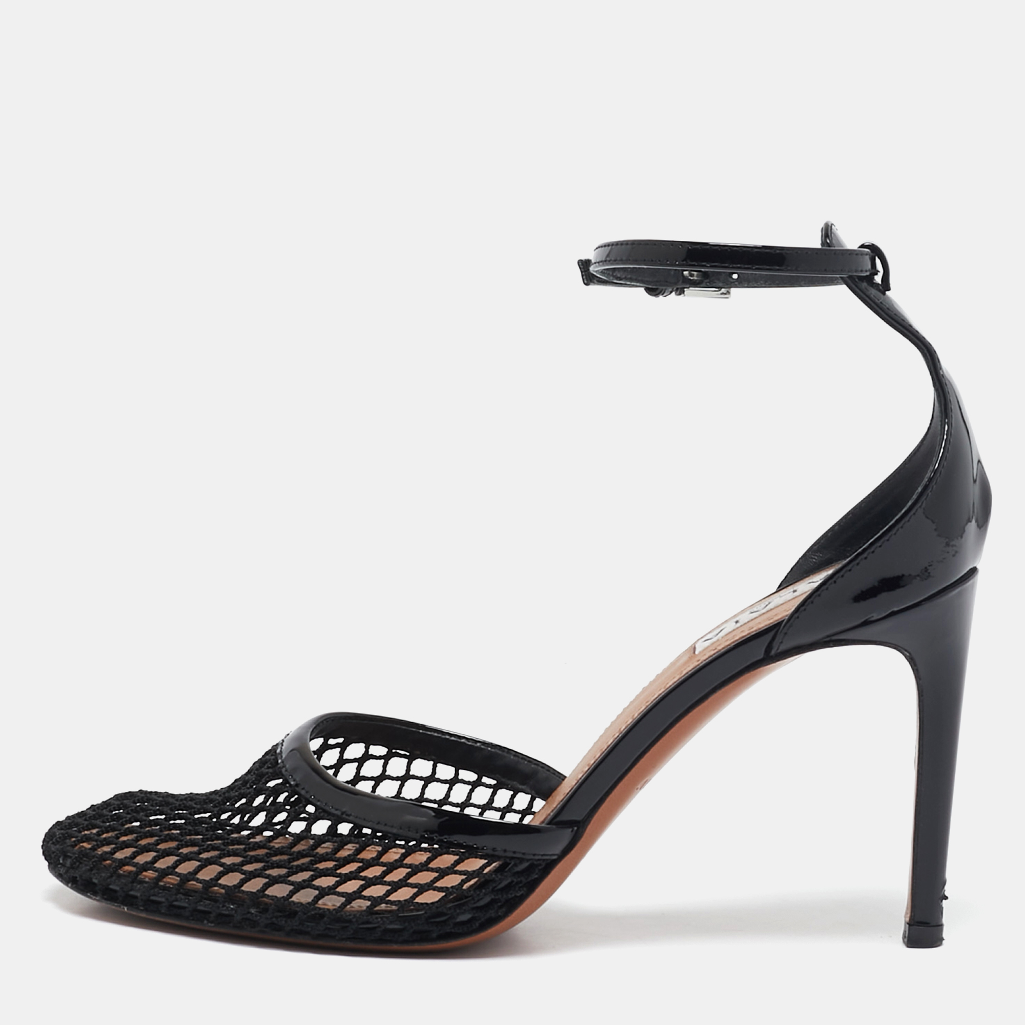 

Alaia Black Mesh and Patent Leather Fishnet Ankle Strap Sandals Size