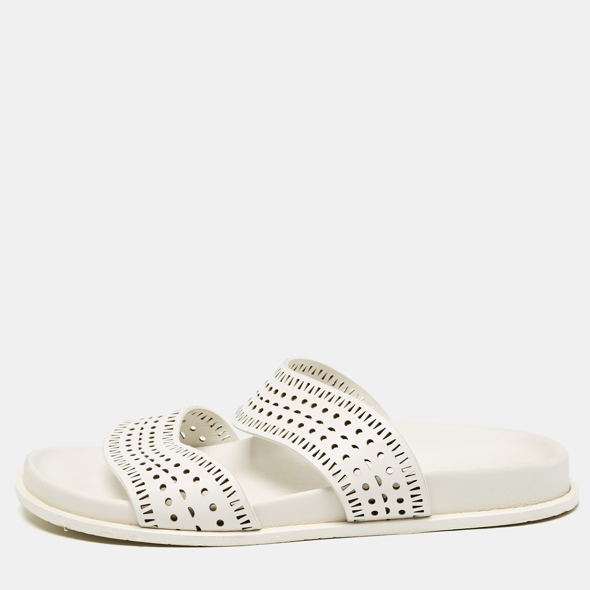 

Alaia White Perforated Leather Flat Slides Size