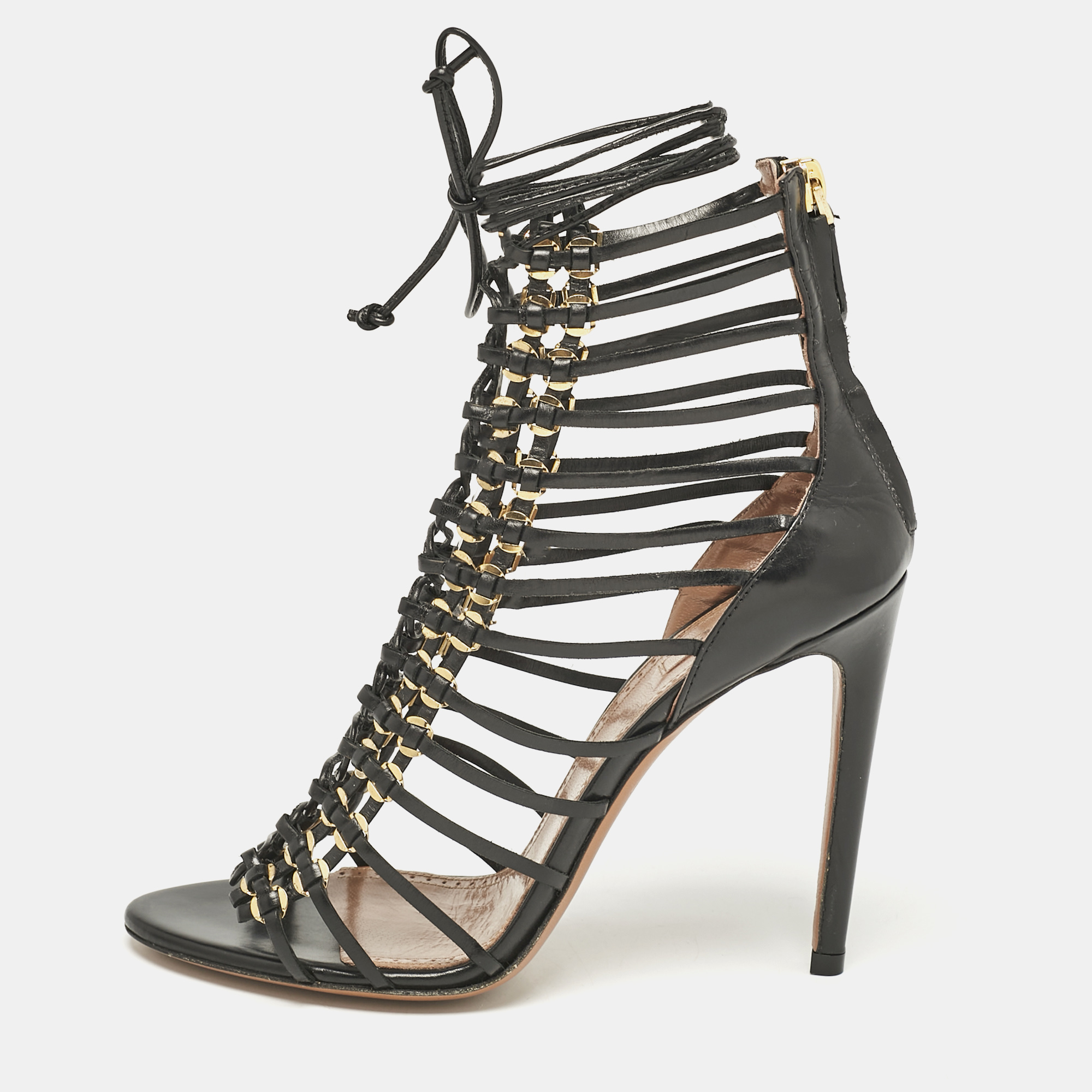 

Alaia Black Leather Ankle Tie Sandals Size