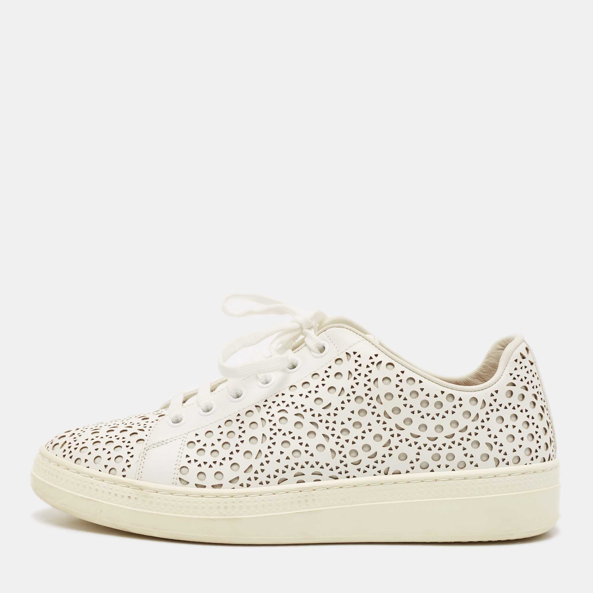 

Alaia White Laser Cut Leather Low Top Sneakers Size