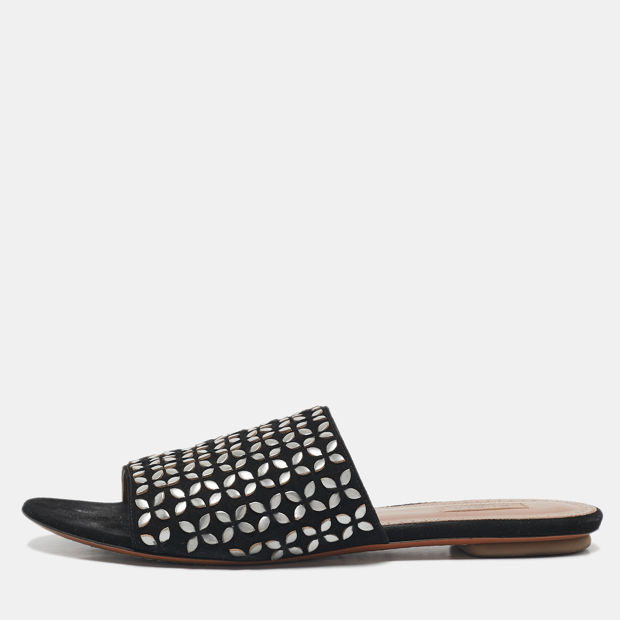 

Alaia Black Suede Embellished Flat Slides Size