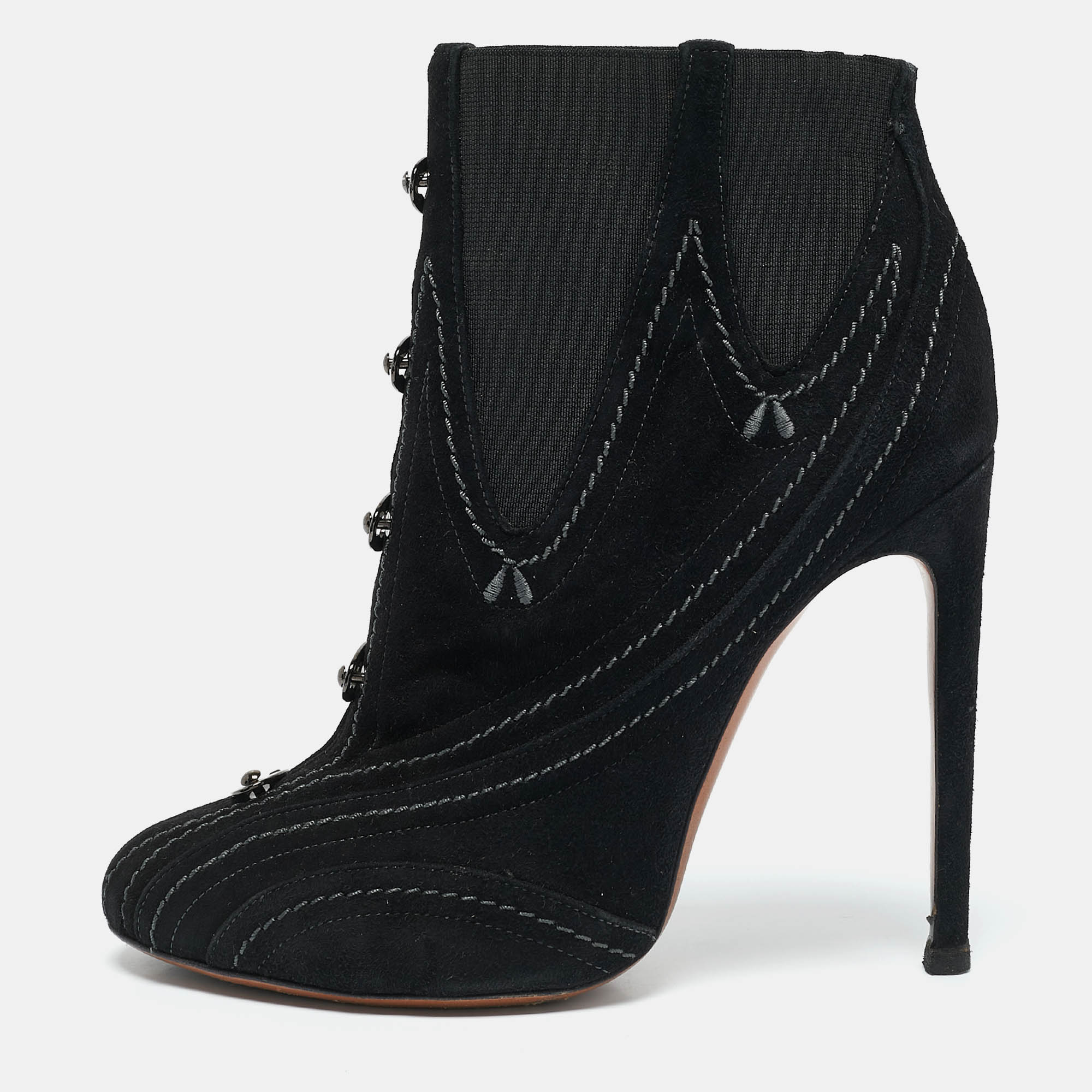 

Alaia Black Suede Embroidered Ankle Length Boots Size