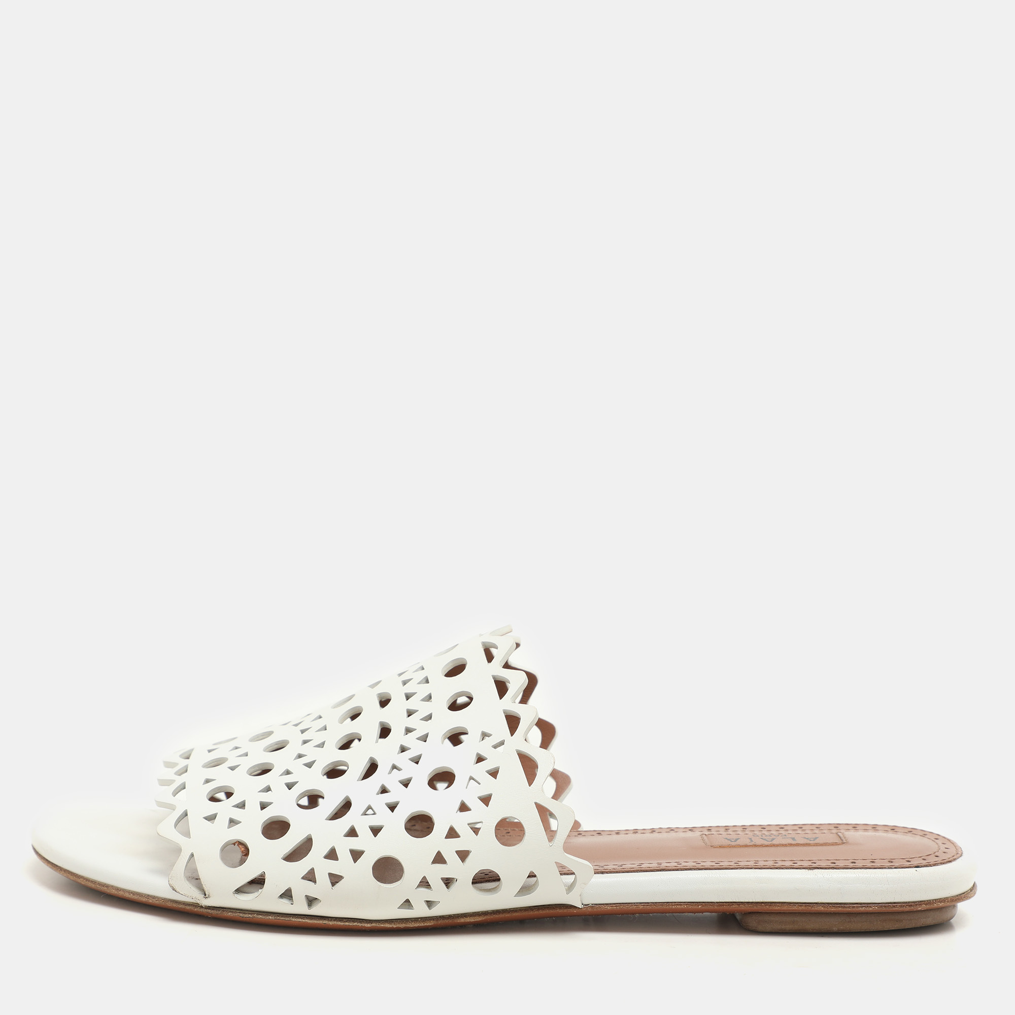 

Alaia White Leather Vienne Flat Slide Size 38