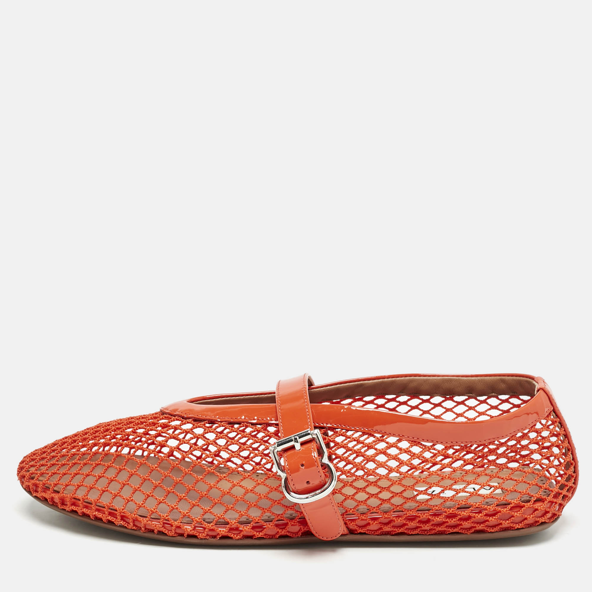 

Alaia Red Mesh and Patent Leather Fishnet Ballet Flats Size