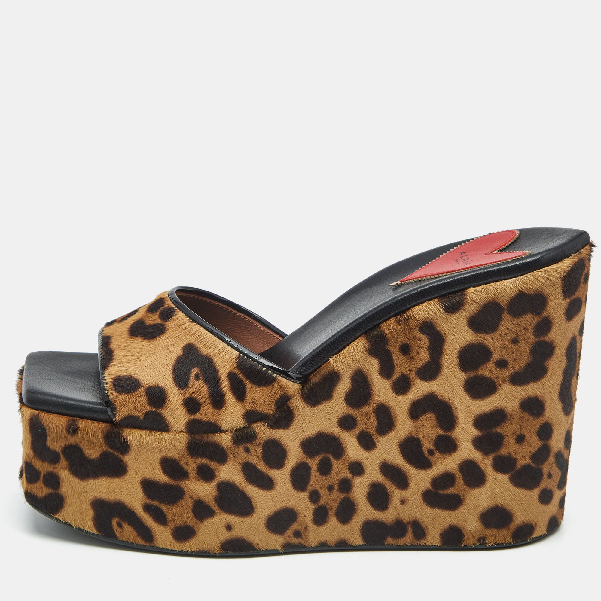 

Alaia Brown Calf Hair Wedge Slide Sandals Size