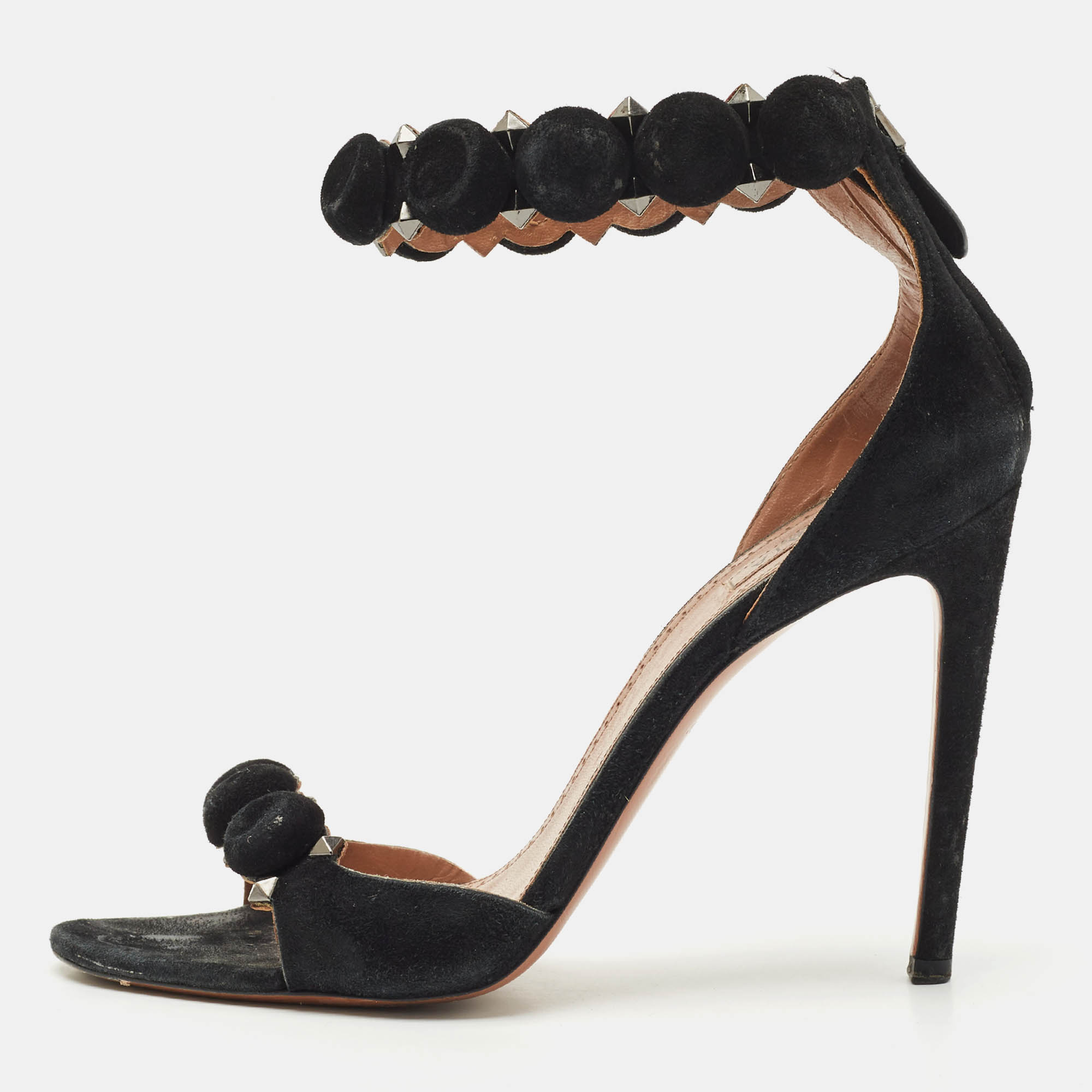 Pre-owned Alaïa Black Suede Bombe Ankle Strap Sandals Size 39
