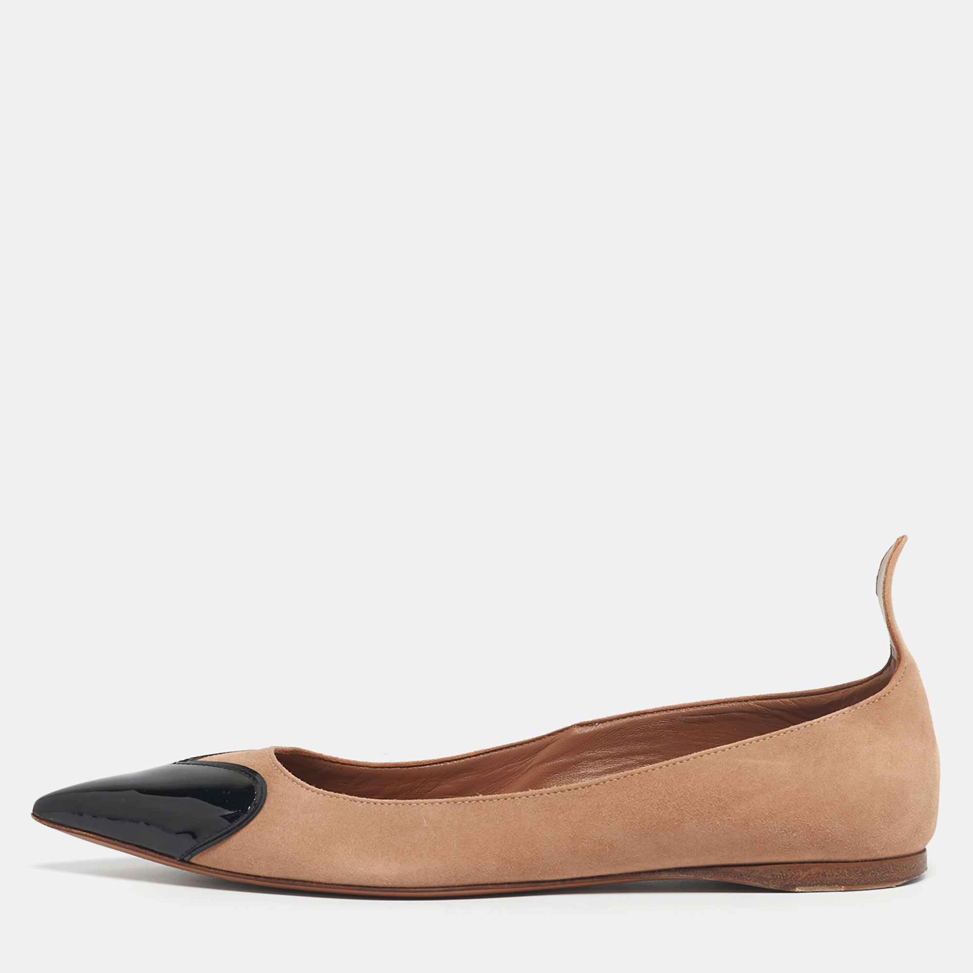 

Alaia Beige/Black Patent Leather and Suede Ballet Flats Size