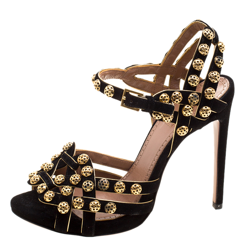 

Alaia Black Studded Suede Ankle Strap Sandals Size