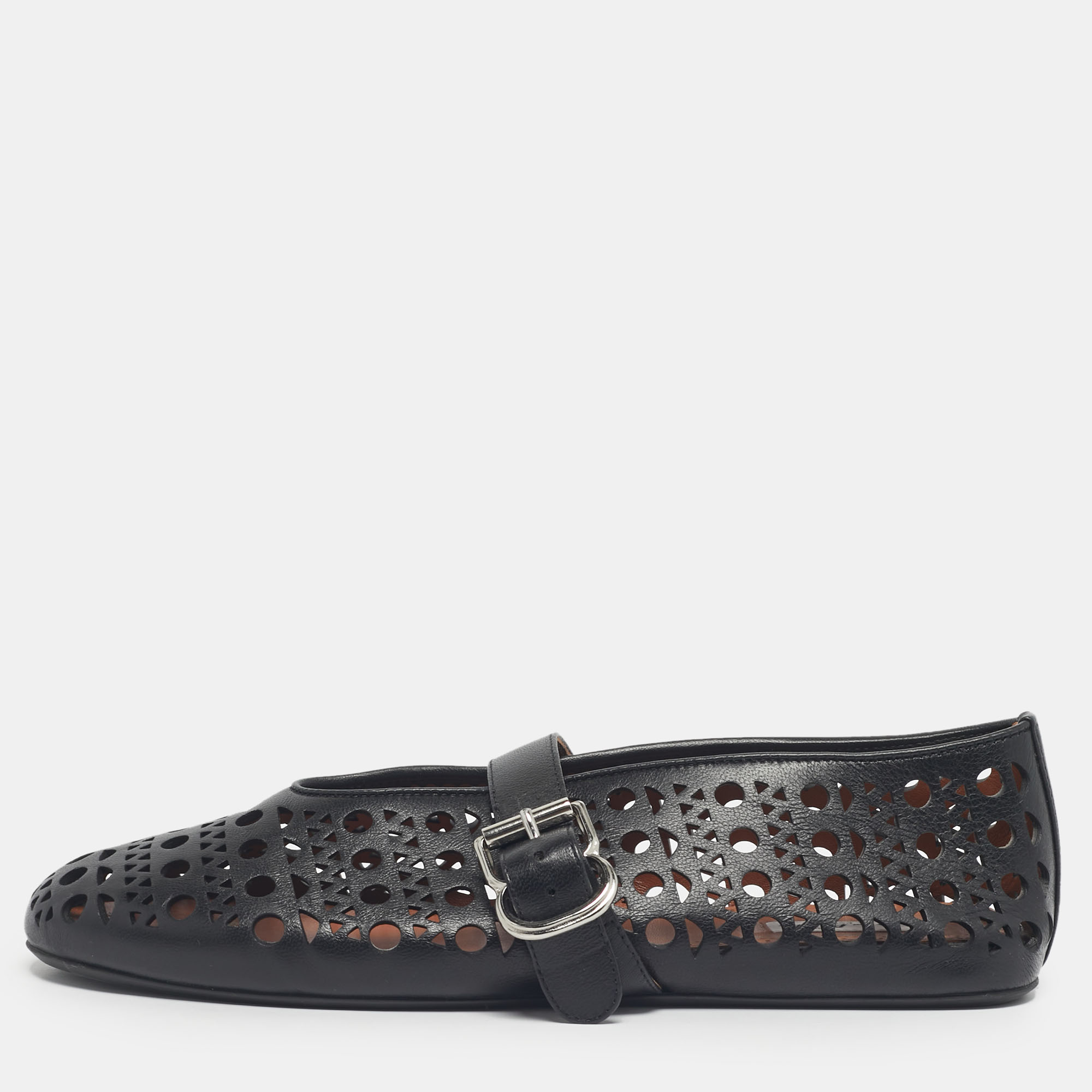 Pre-owned Alaïa Black Leather Mary Jane Ballet Flats Size 40