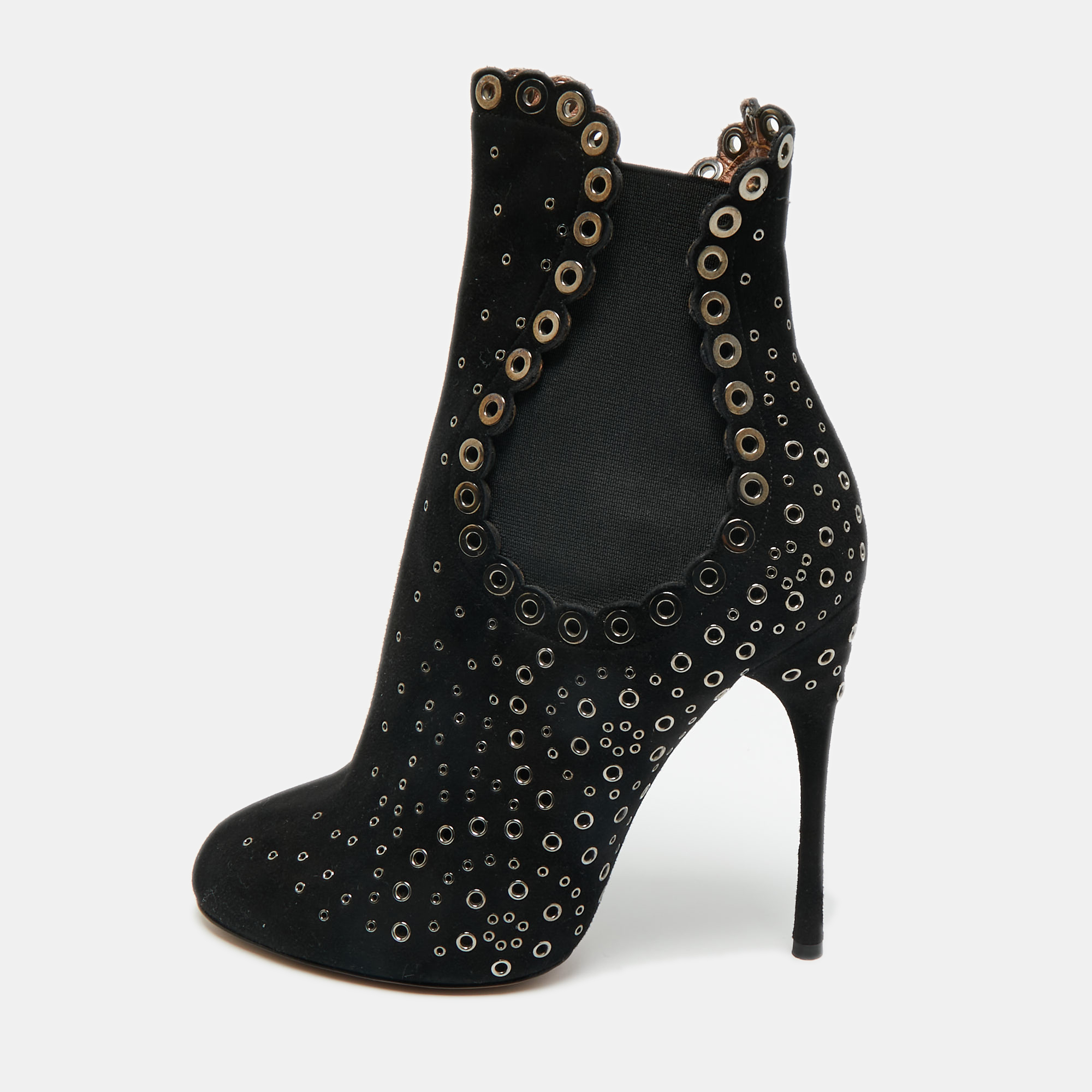 Pre-owned Alaïa Black Suede Gomet Embellished Ankle Boots Size 39