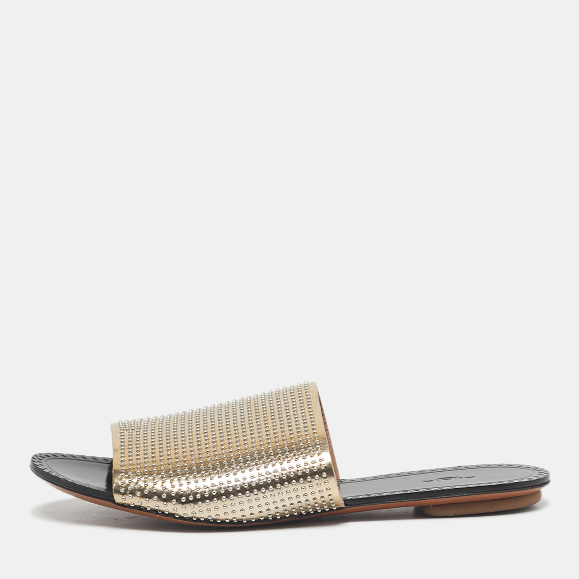 

Alaia Gold Leather Flat Slide Size