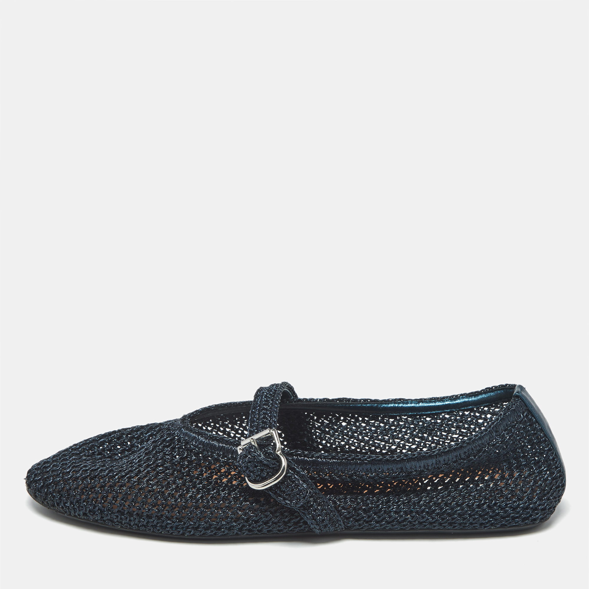 Pre-owned Alaïa Black/navy Blue Mesh And Leather Mary Jane Ballet Flats Size 40