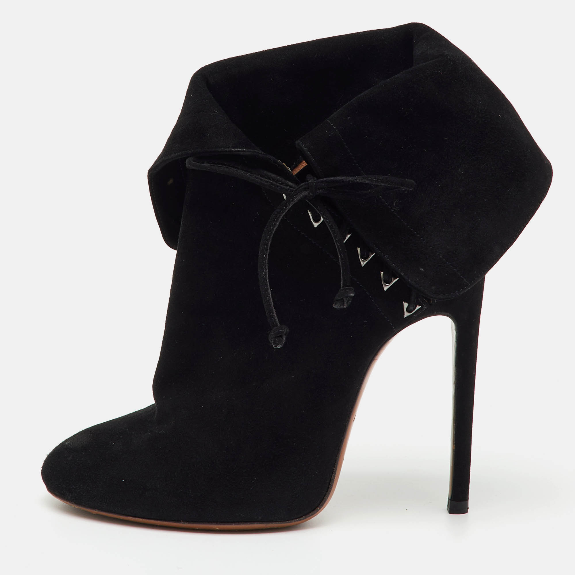 Pre-owned Alaïa Black Suede Ankle Cuff Side Lace Up Boots Size 37