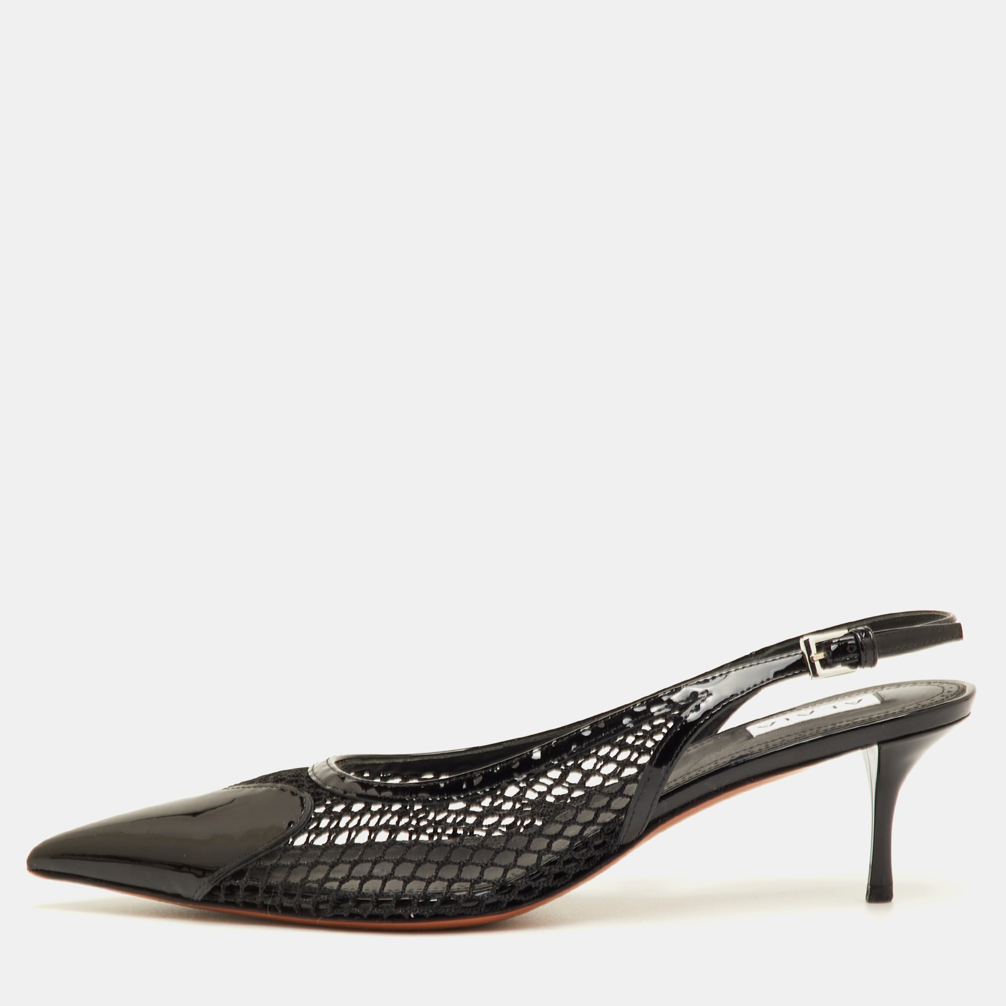 

Alaia Size  Black Mesh and Patent Leather Pointed Toe Slingback Pumps